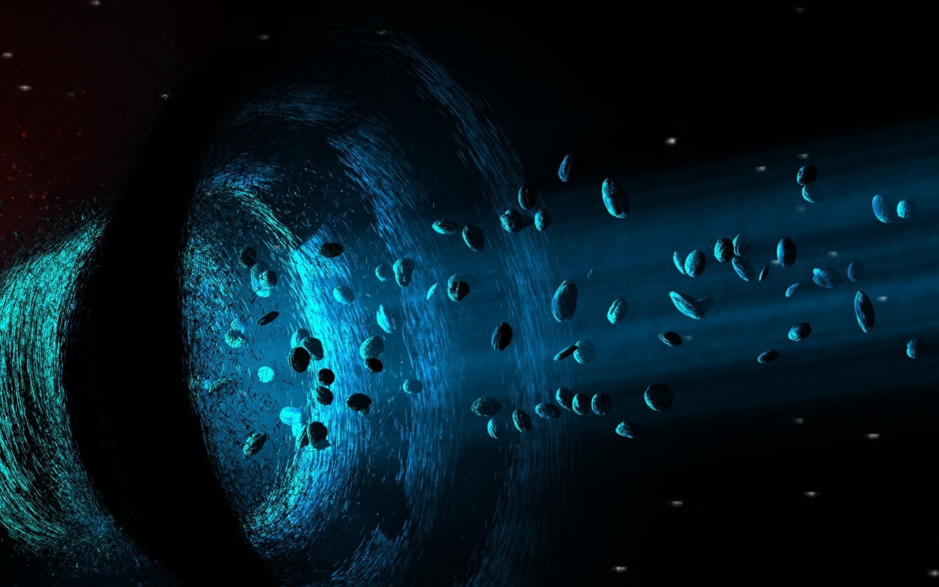 asteroids, black, 1080P, funnel, hole, HD Wallpaper