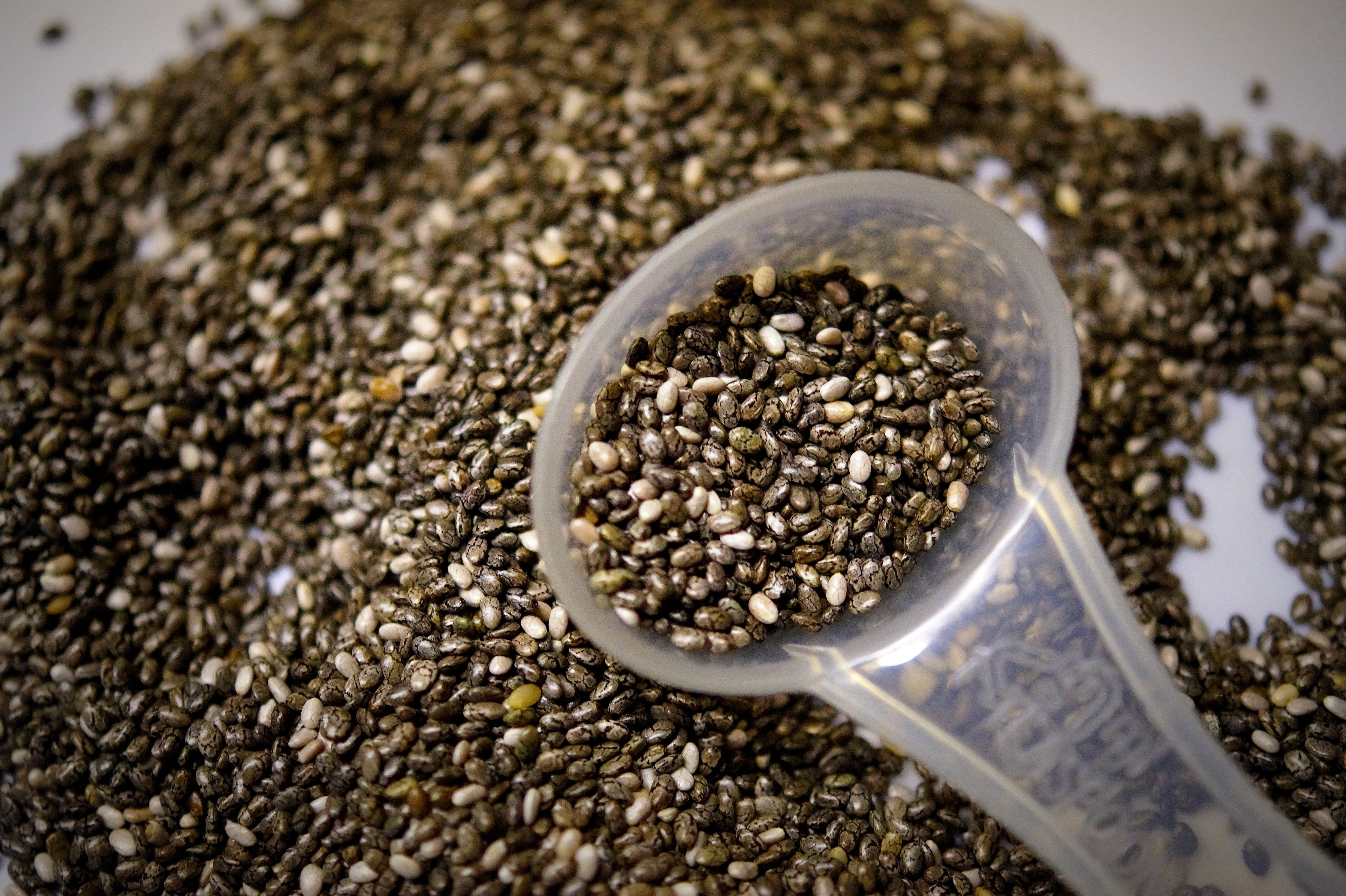 salvia hispanica, still life, grains, container, no people, chia, Nutrition, bunch, Spoon, Chia Seeds, wellbeing, 5K, large group of objects, black, seed, HD Wallpaper