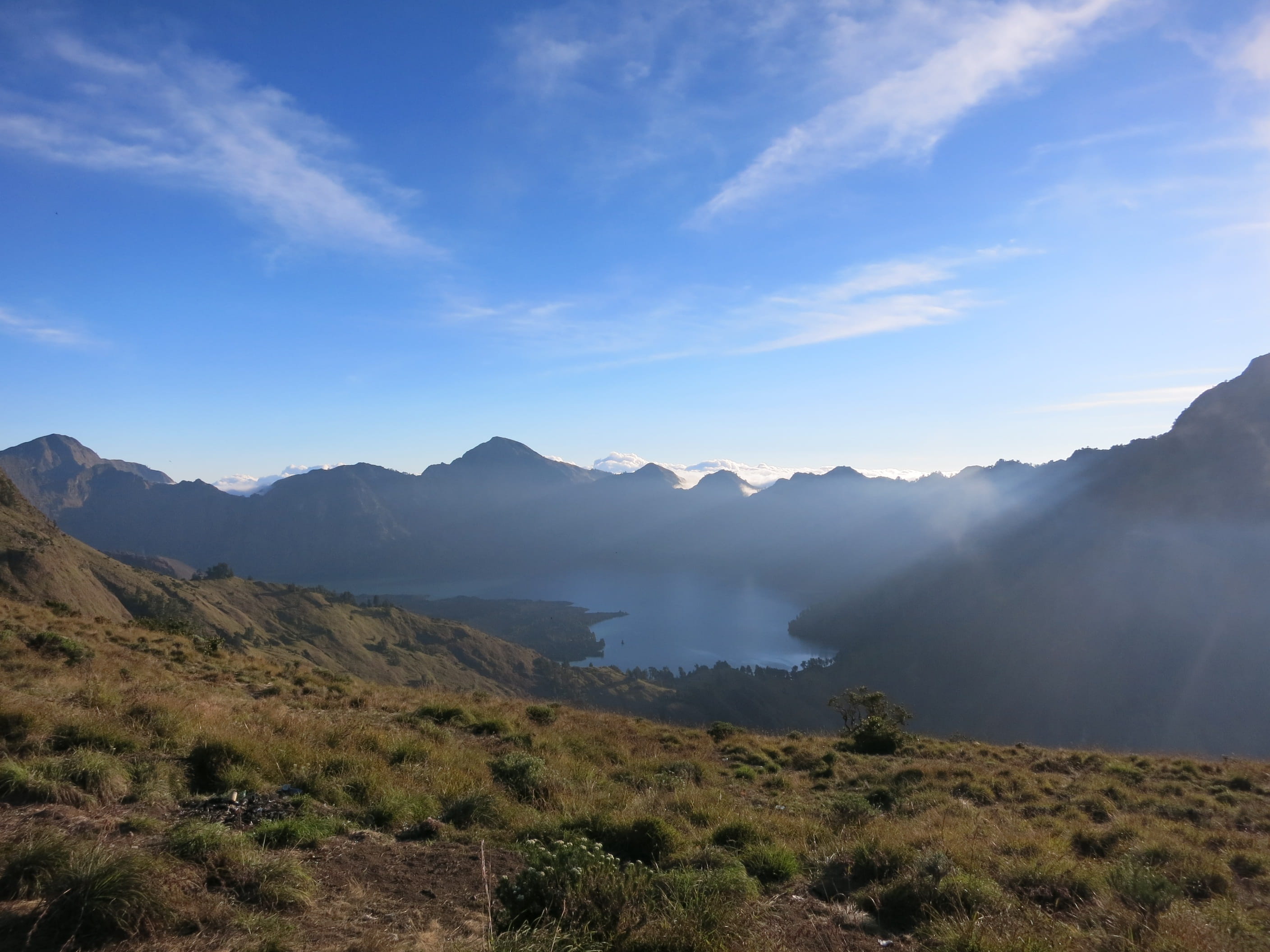 tranquil scene, landscape, travel, trekking, mount, anak, lombok, Volcano, nature, remote, mountain, Indonesia, 2K, asia, volcanic, non-urban scene, cloud - sky, HD Wallpaper