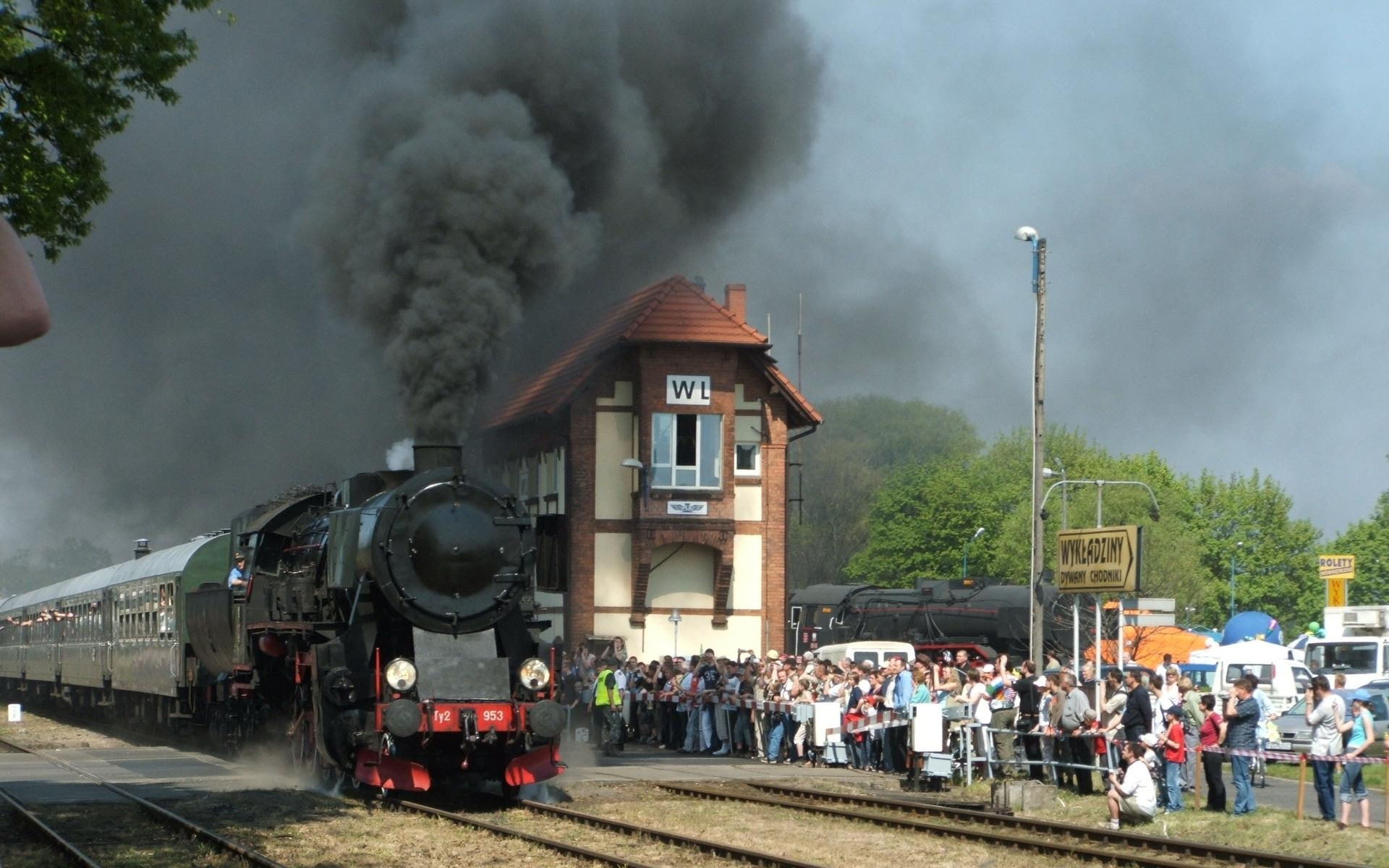 station, tracks, cars, steam, polish, coming, train, 1080P, crowd, HD Wallpaper