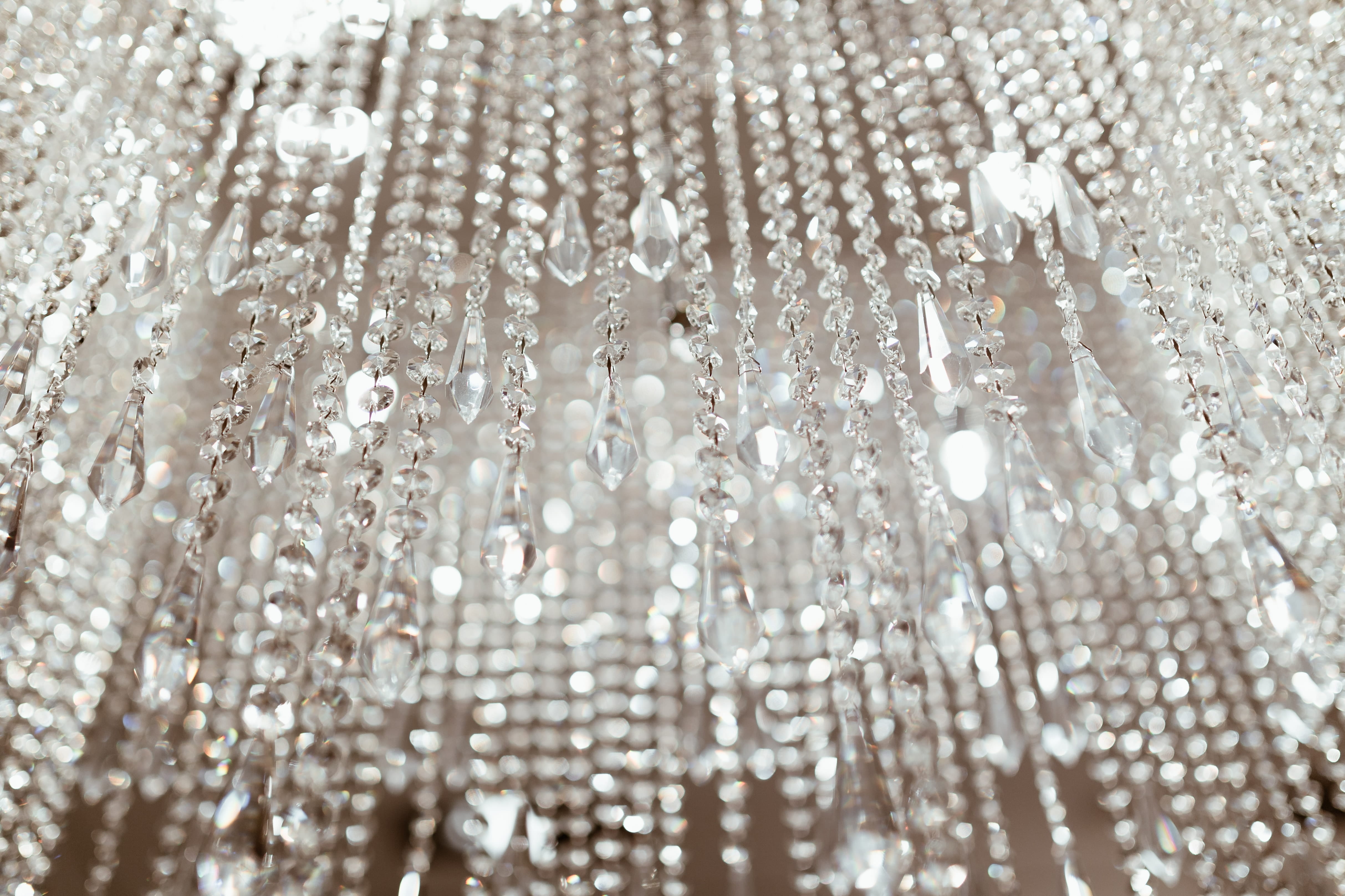 celebration, decoration, white color, detail, silver colored, bokeh, glass, close, jewelry, close-up, pattern, indoors, backgrounds, full frame, chandelier, HD Wallpaper