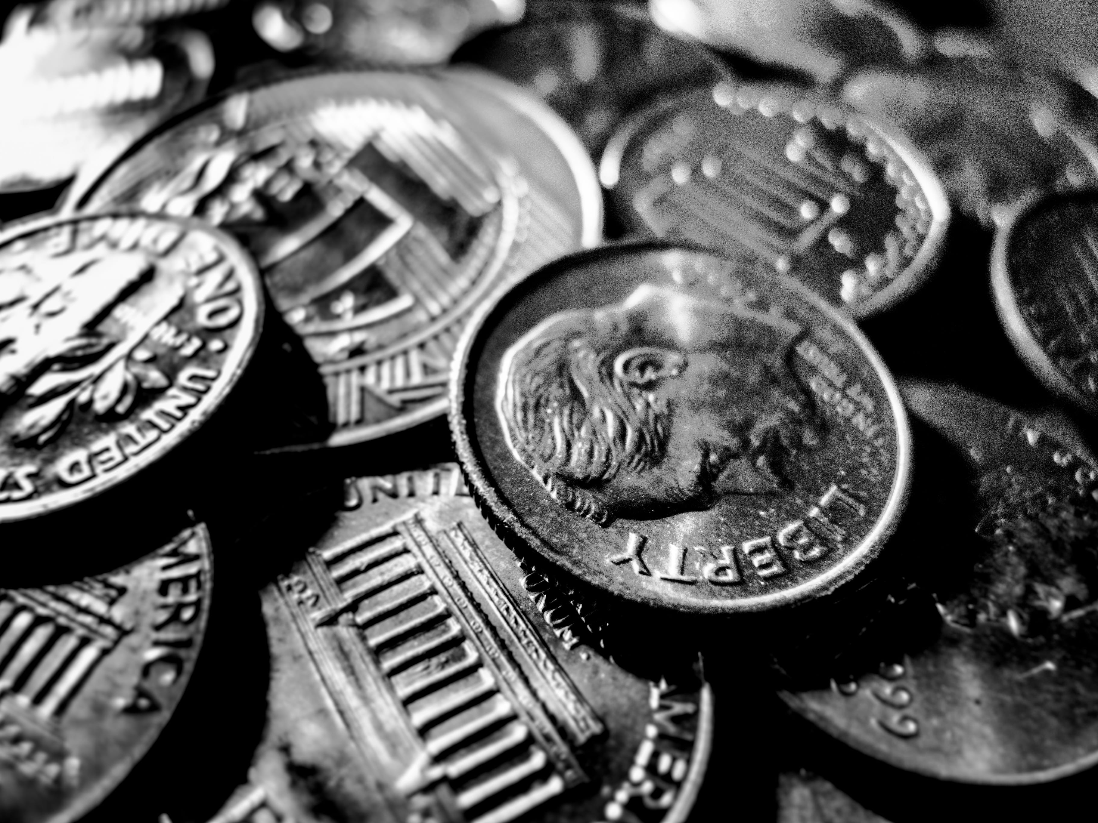 silver colored, full frame, money, metallic, no people, large group of objects, coin, number, photo, economy, dollar, still life, round, grey, light, indoors, HD Wallpaper