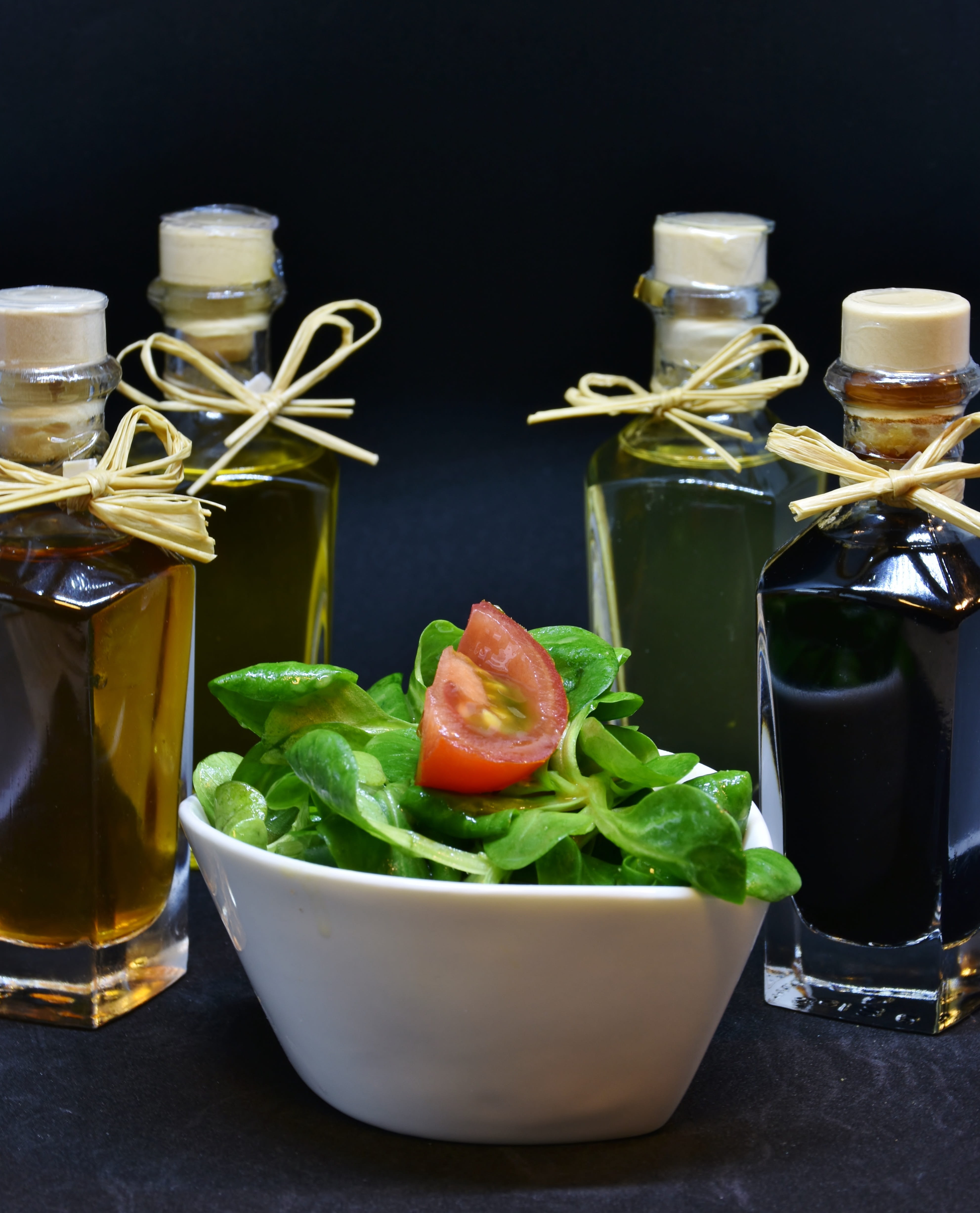 black background, oily, refreshment, ready-to-eat, crockery, green, arugula, fruit, starter, still life, tomato, container, food and drink, glass, no people, Phone HD Wallpaper