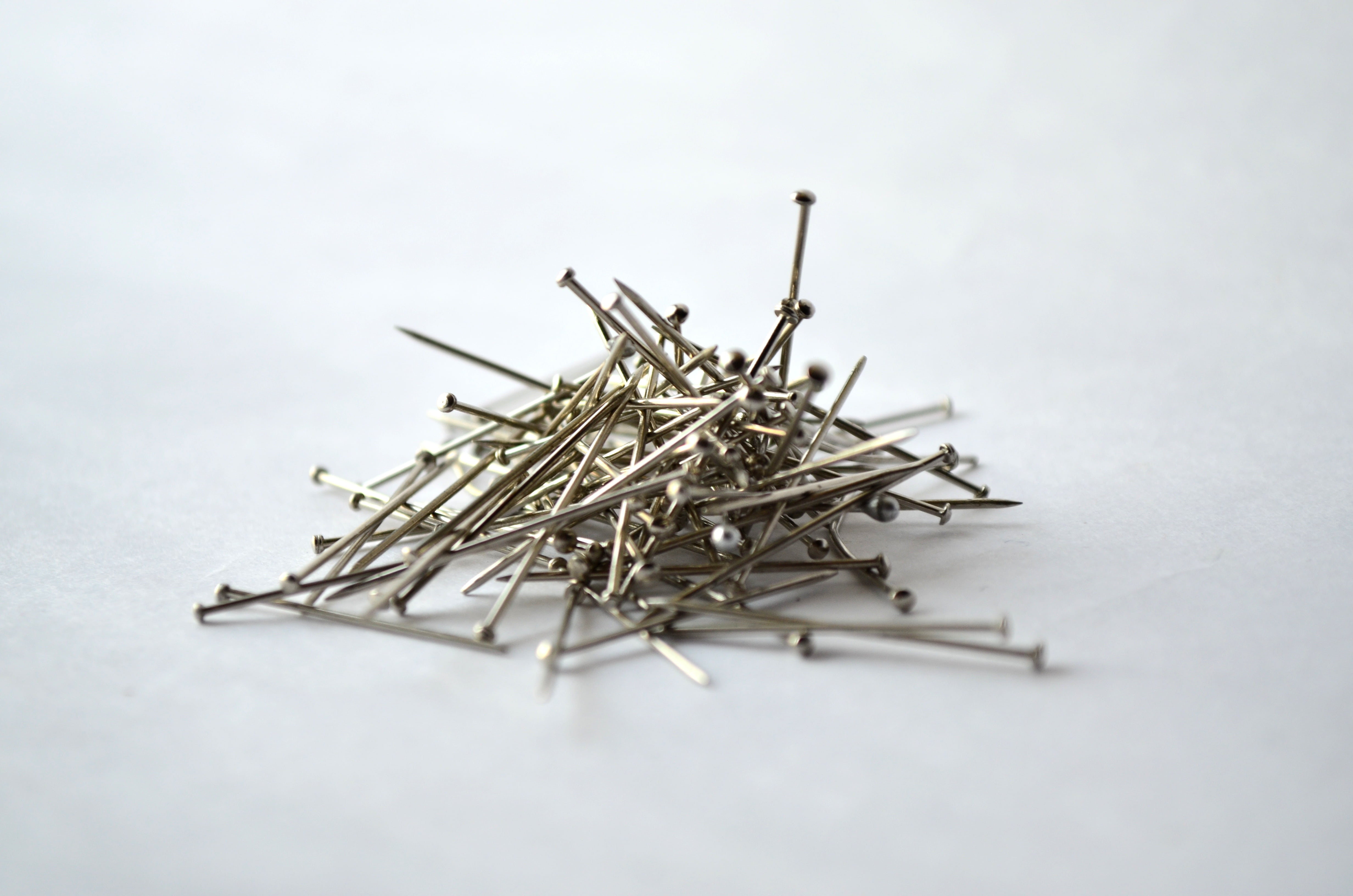 stationery, silver colored, office, copy space, selective focus, studio shot, nail, no people, indoors, clip, metal, nails, close-up, pins, white background, HD Wallpaper
