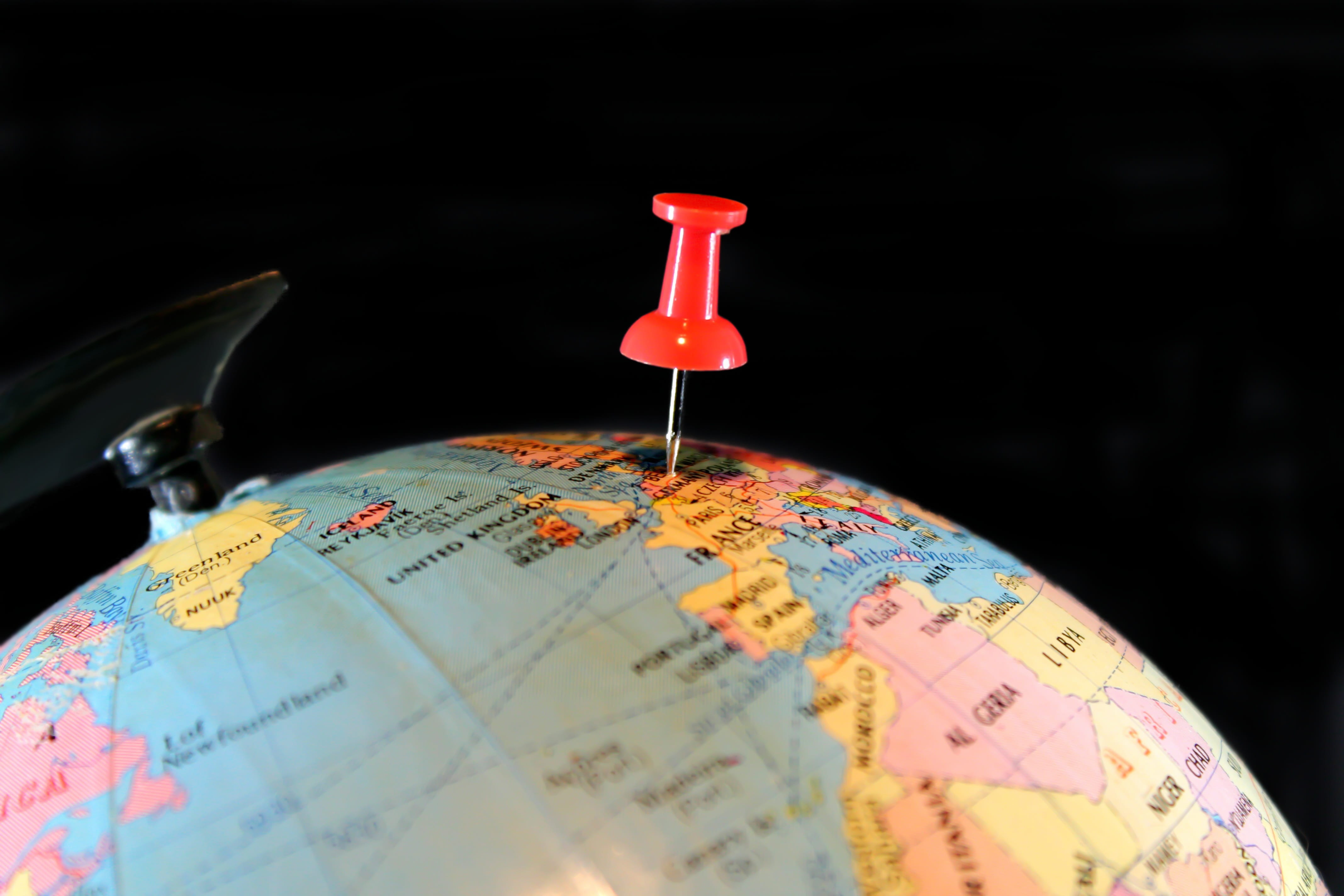 global, guidance, planet earth, western script, globe - man made object, red, science, direction, black background, habitat, globe, straight pin, communication, HD Wallpaper