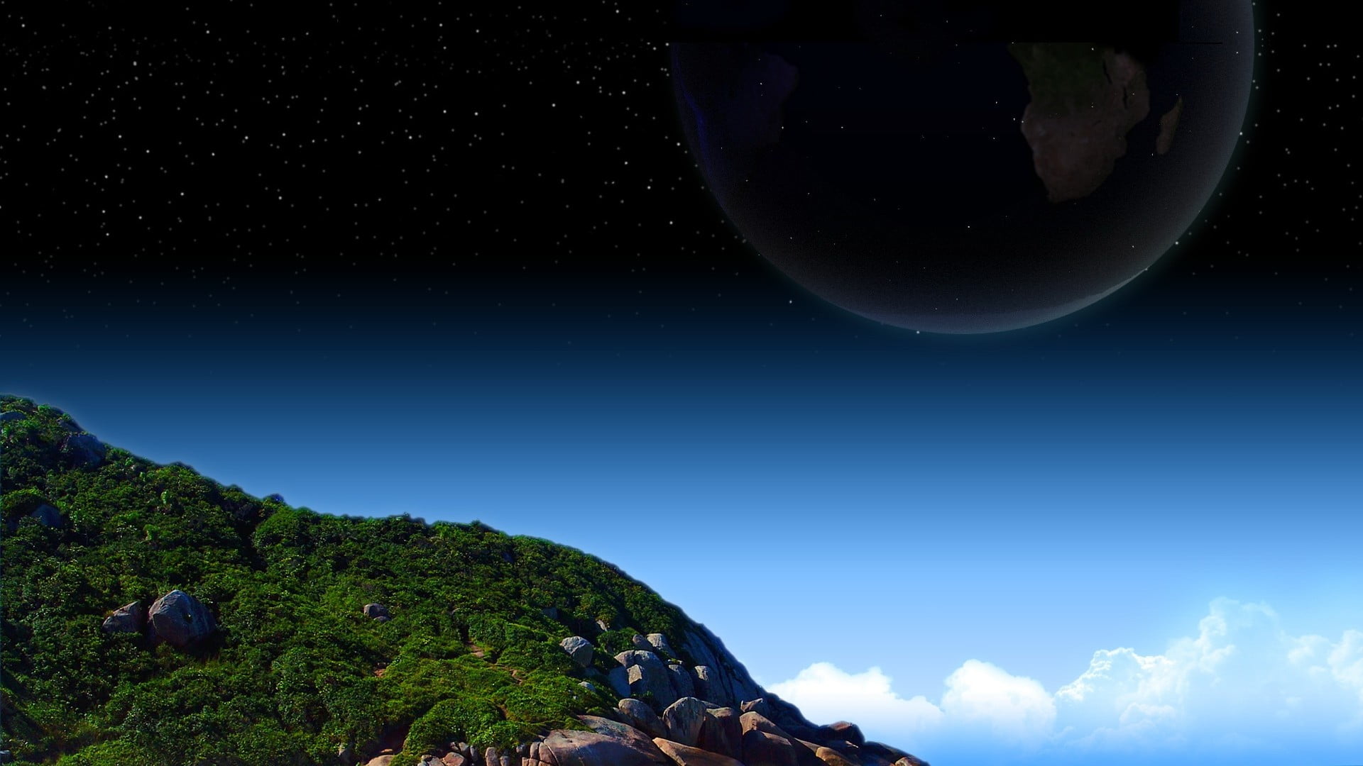 galaxy, infinity, star field, tranquility, space, cloud - sky, digital art, green, night, astronomy, black, outdoors, tranquil scene, plant, idyllic, fish, HD Wallpaper