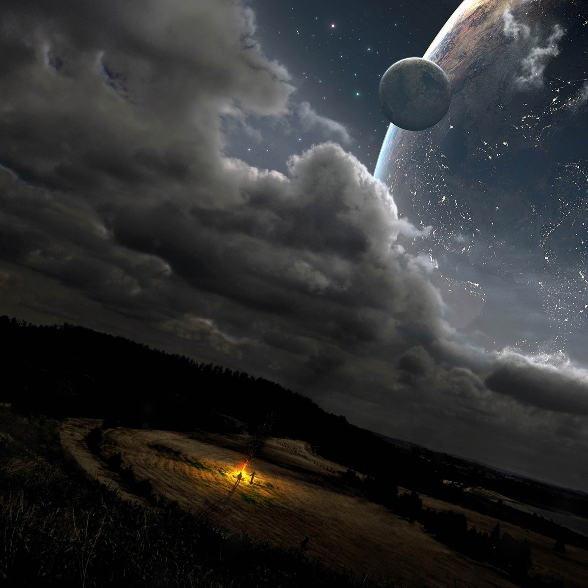 fish, cloud - sky, field, white, landscape, mode of transportation, land, environment, dusk, outdoors, 1080P, storm cloud, black, night, no people, power in nature, Phone HD Wallpaper