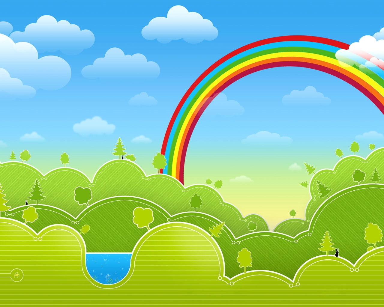 meadow, transportation, weather, illustration, 720P, abstract, environment, vector, cloud - Sky, no people, field, hill, sky, rainbow, backgrounds, pattern, HD Wallpaper