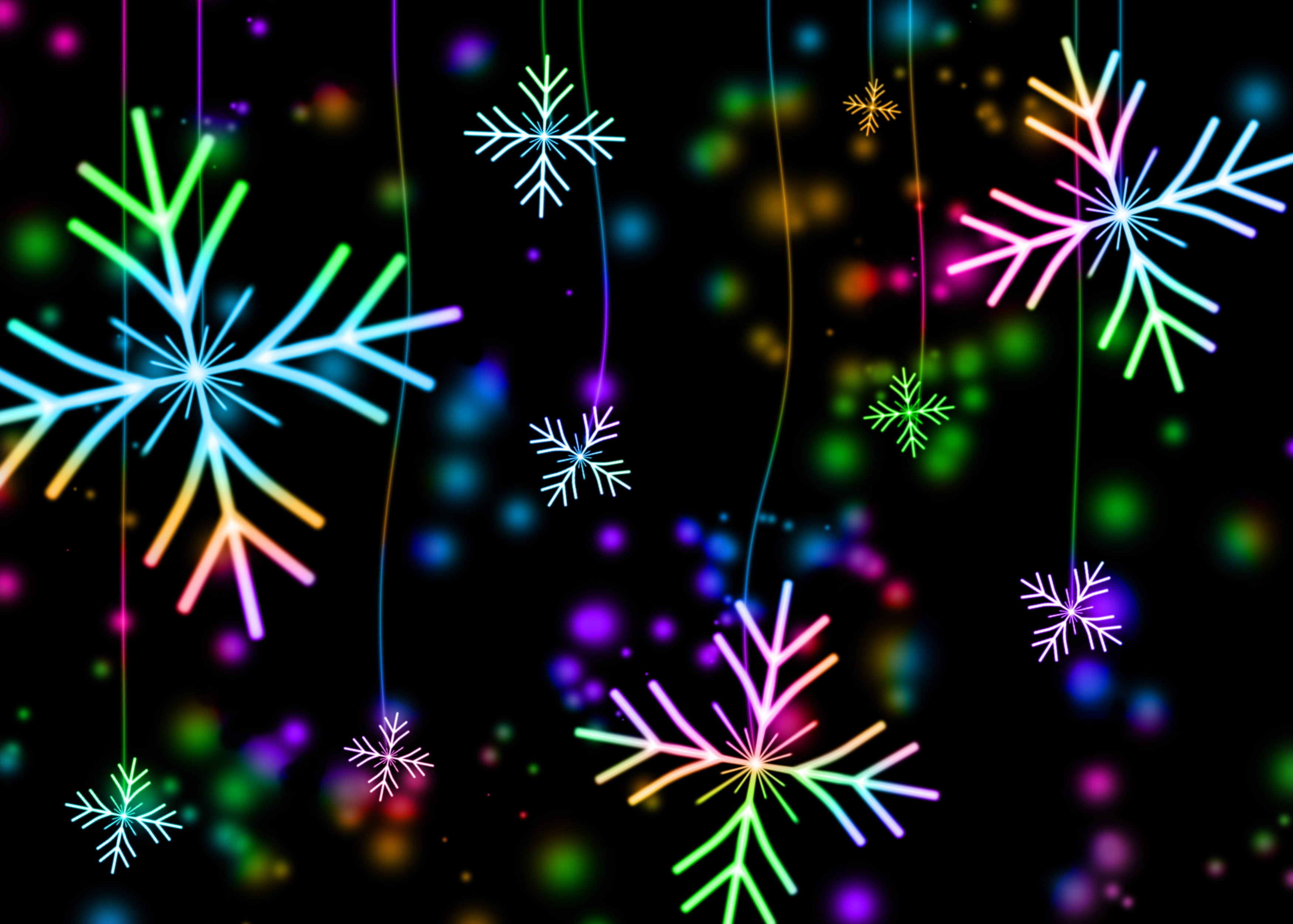 multi colored, holiday, holiday - event, decoration, illuminated, snowflakes, firework, colorful, no people, event, christmas, 2K, star shape, glare, nature, HD Wallpaper