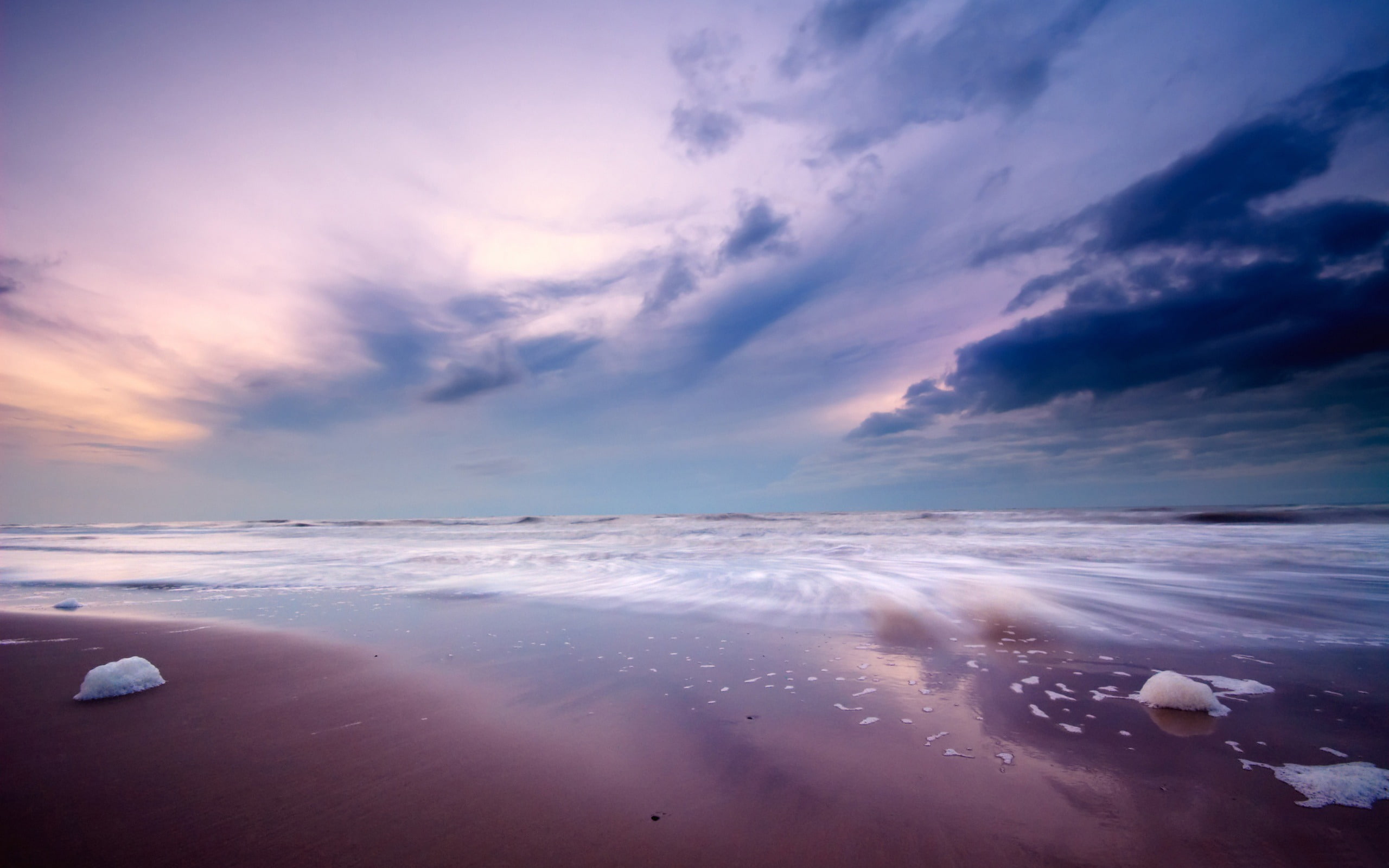 lomo, scenics - nature, long exposure, beach, sea, tranquil scene, photo, sunset, idyllic, 2K, skies, foam, nature, cloud - sky, land, sky, HD Wallpaper