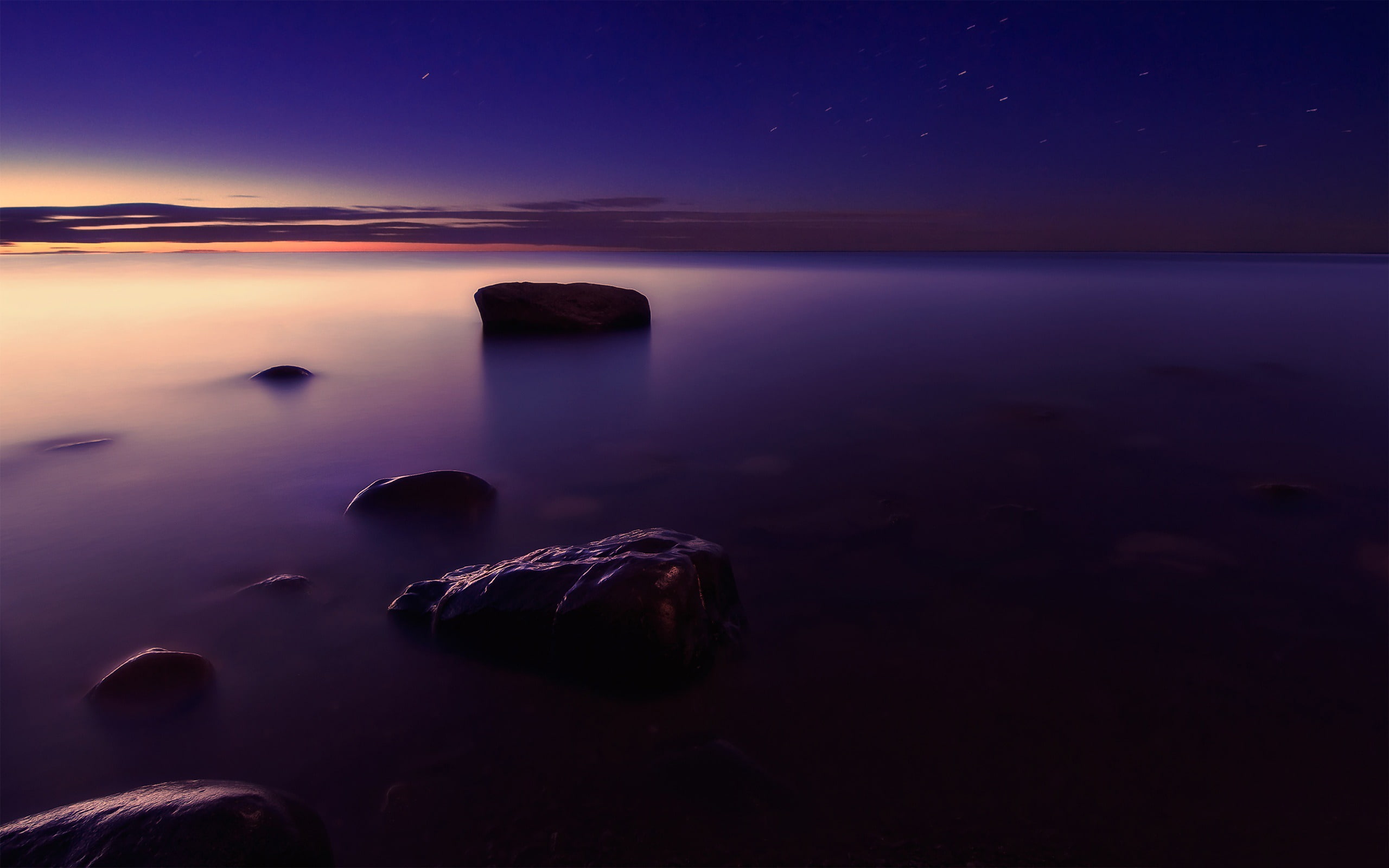 sunset, tranquil scene, nature, scenics - nature, hd, 2K, lakes, beauty in nature, sky, beach, land, seascape, water, night, horizon over water, HD Wallpaper