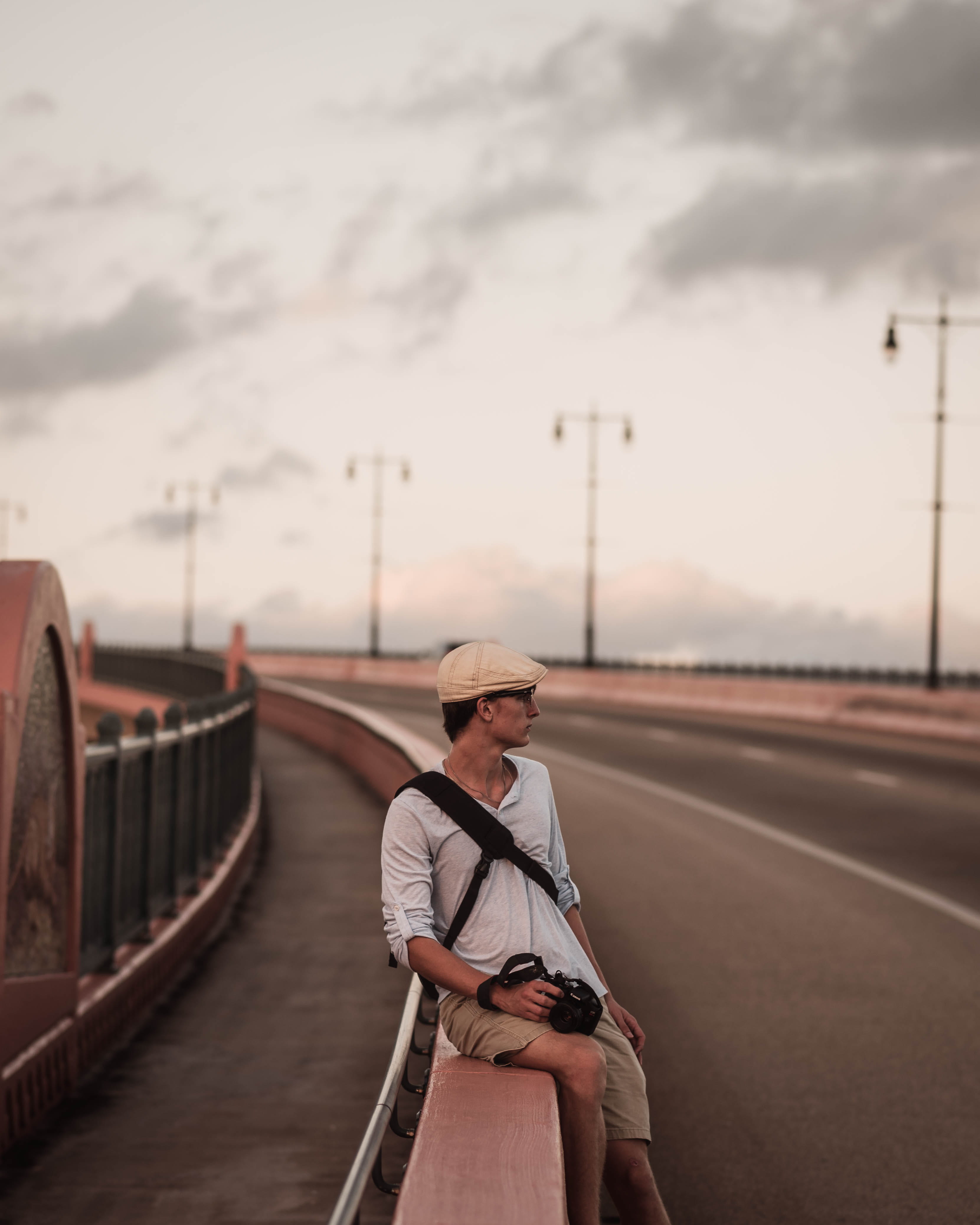 adult, hat, portrait, outdoors, person, 4K, rucksack, model, men, guy, road, polo, bridge, backpack, travel, transportation, leisure activity, wearing, Phone HD Wallpaper