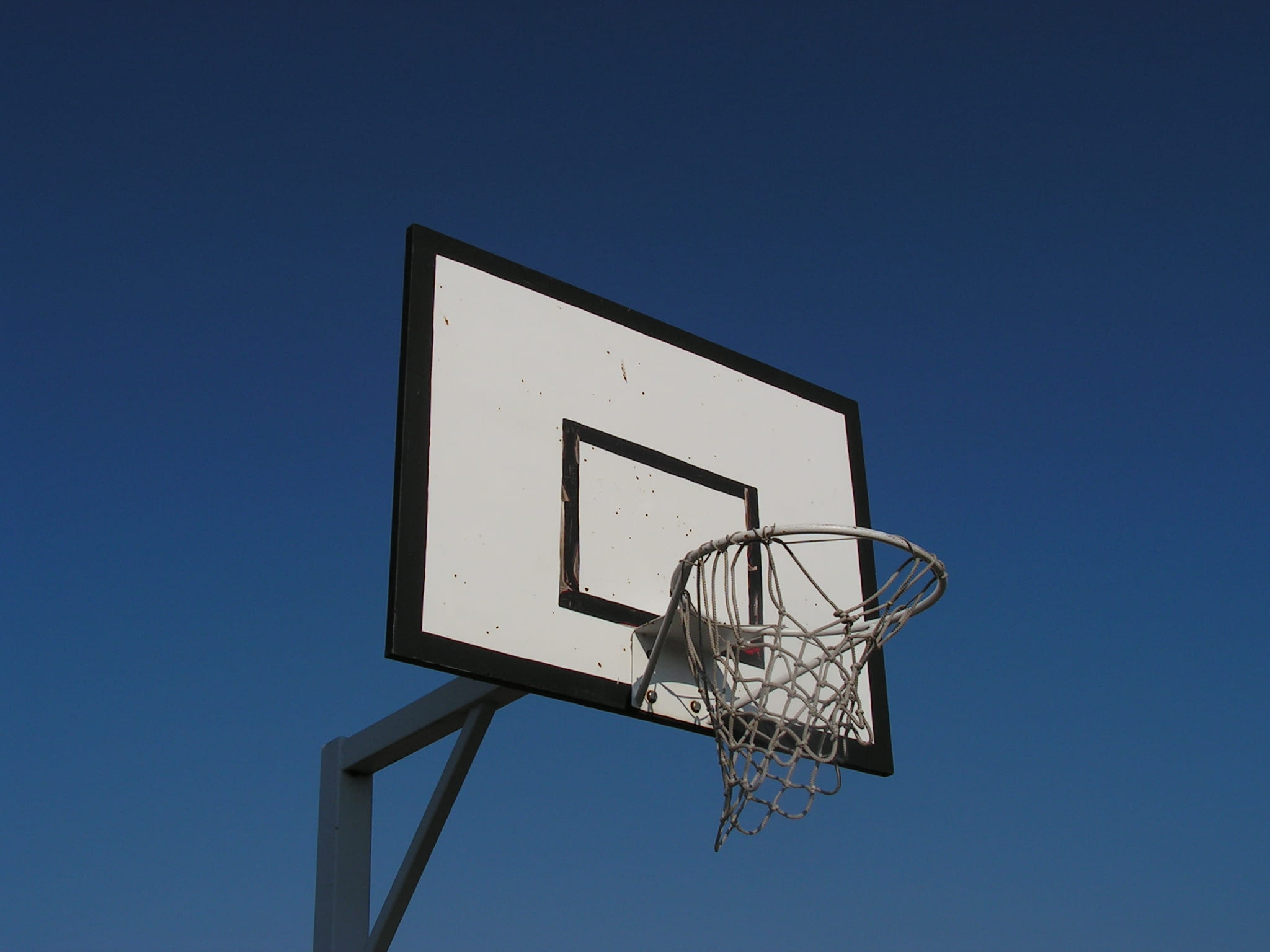 backboard, sport, 1080P, basketball, sky, basketball hoop, blue, court, net - sports equipment, low angle view, white, ball, black, no people, copy space, HD Wallpaper