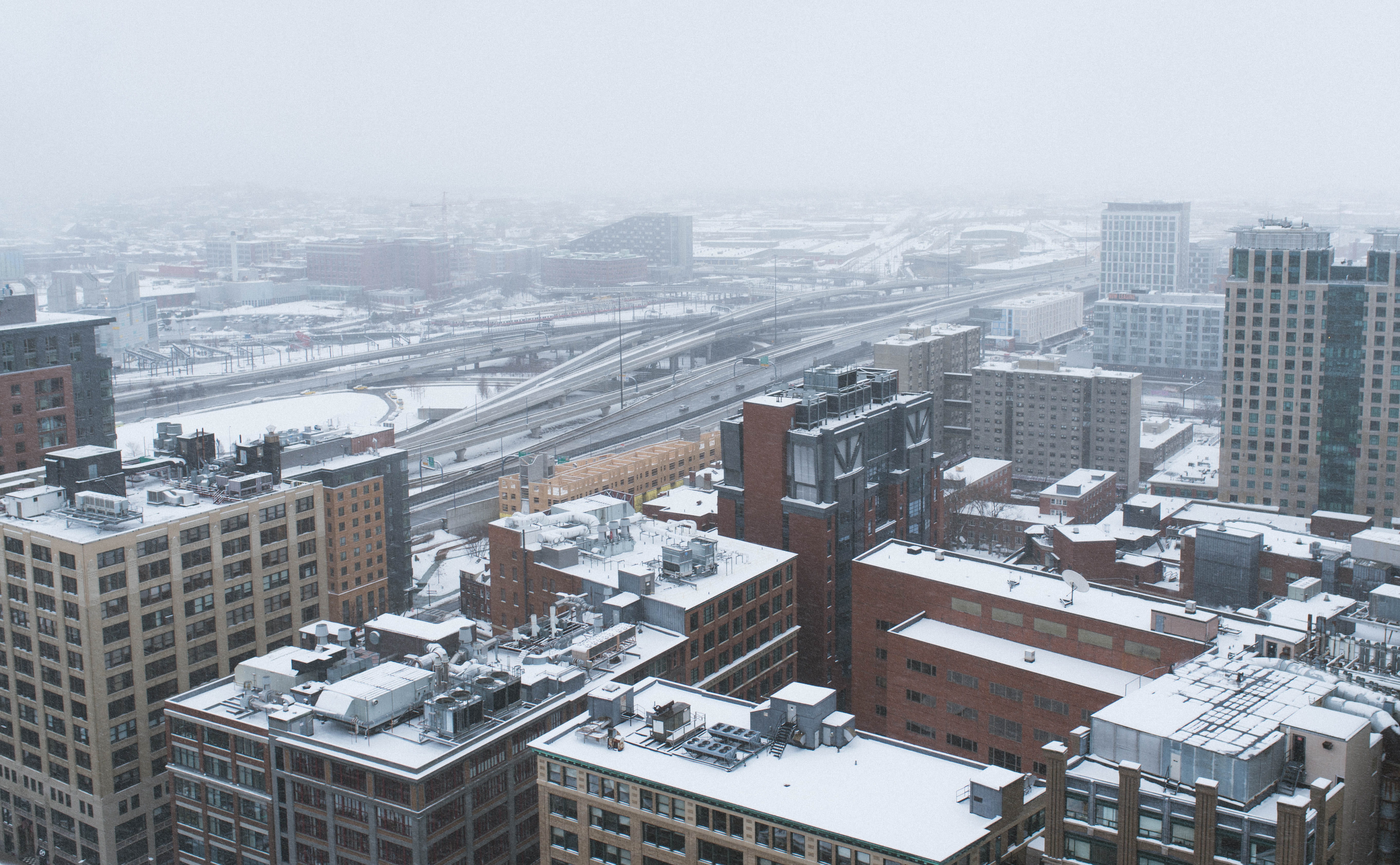 landscape, outdoors, fast paced, snowy, office building exterior, building exterior, high angle view, boston, cars, built structure, architecture, building, HD Wallpaper