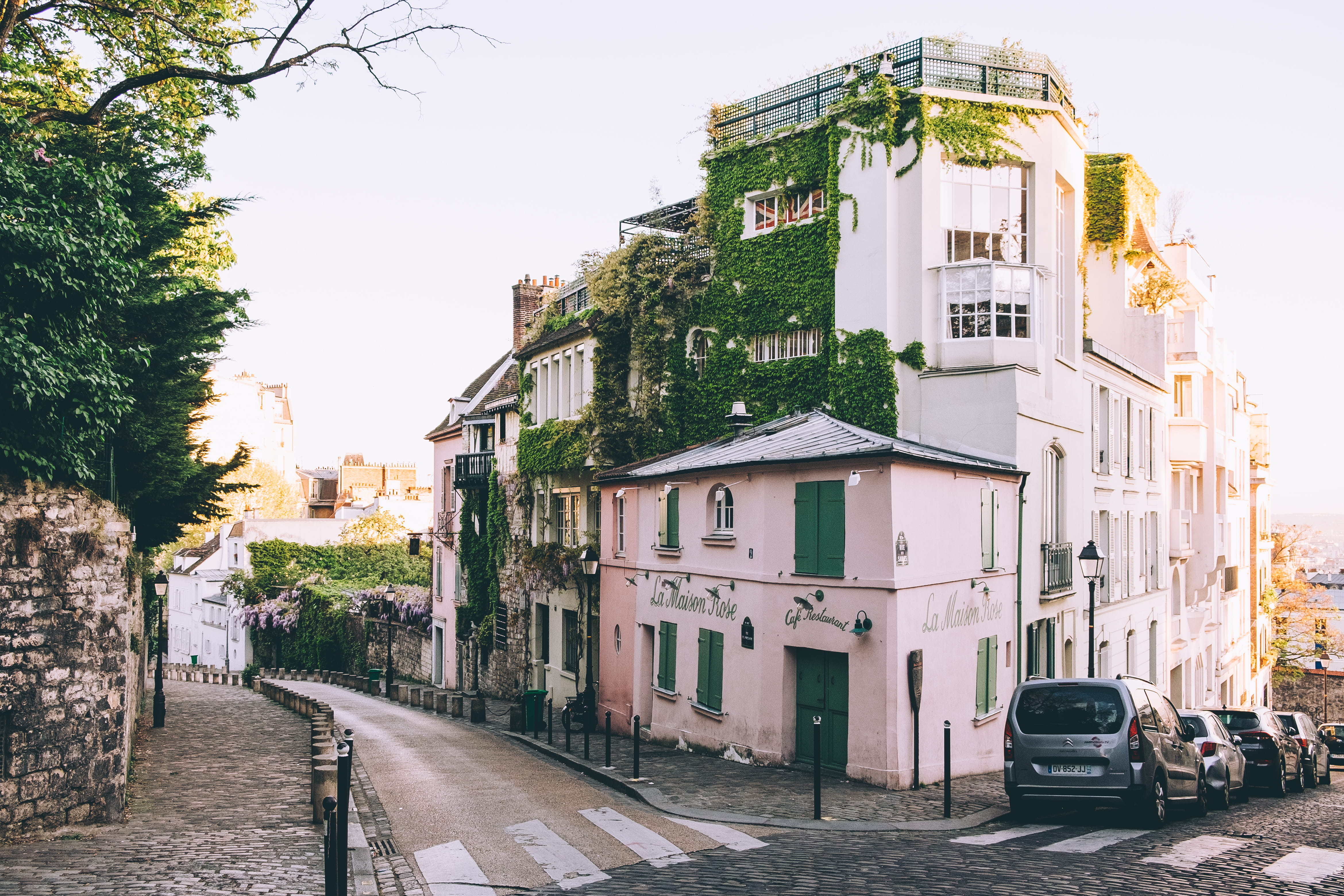 building, direction, tree, montmartre, fujifilm, land vehicle, 4K, architecture, outdoors, city, street, paris, no people, plant, france, mode of transportation, HD Wallpaper