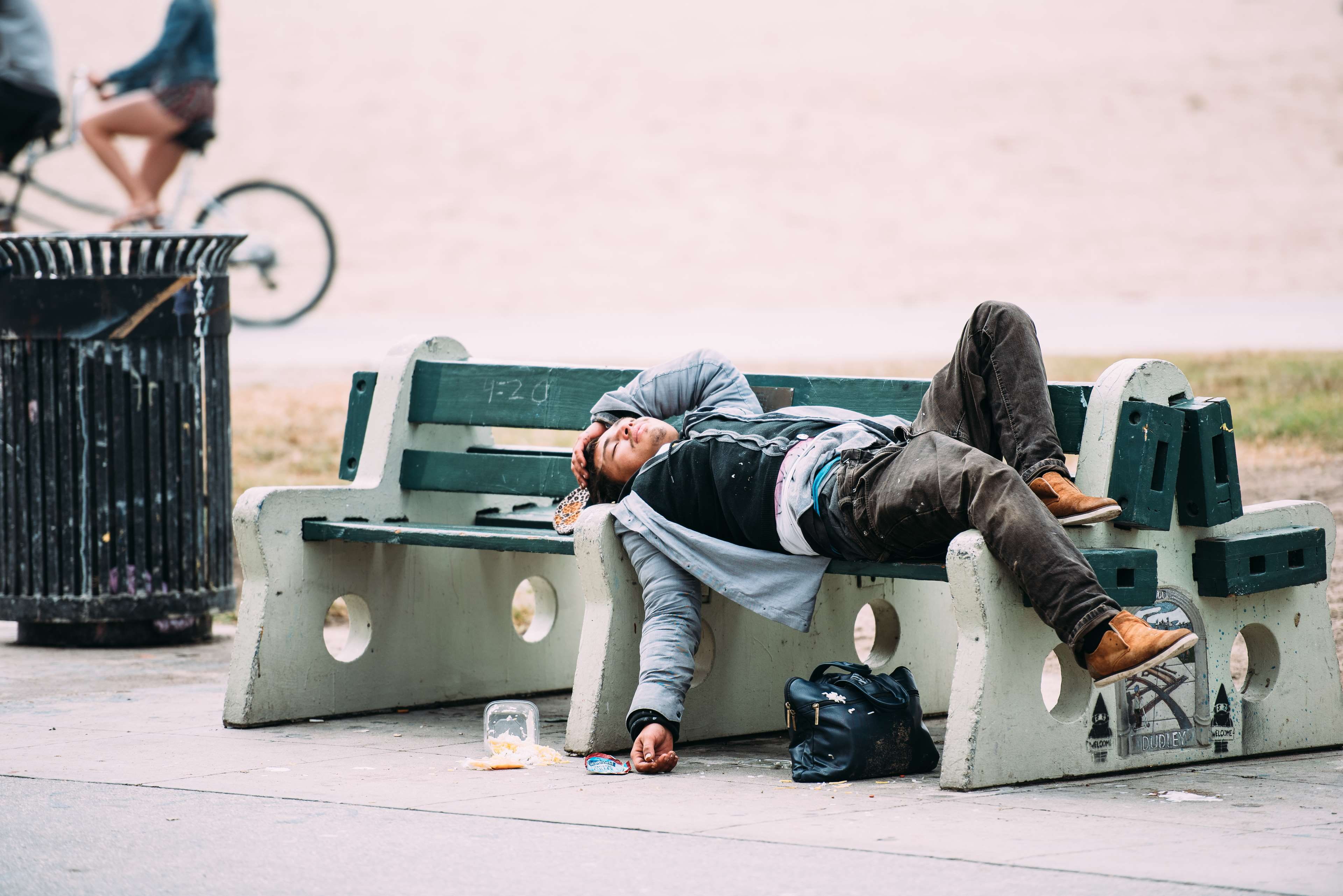 social issues, drunk, incidental people, outdoors, adult, footpath, relaxation, los angeles, lying down, one person, 4K, day, full length, homeless, men, HD Wallpaper