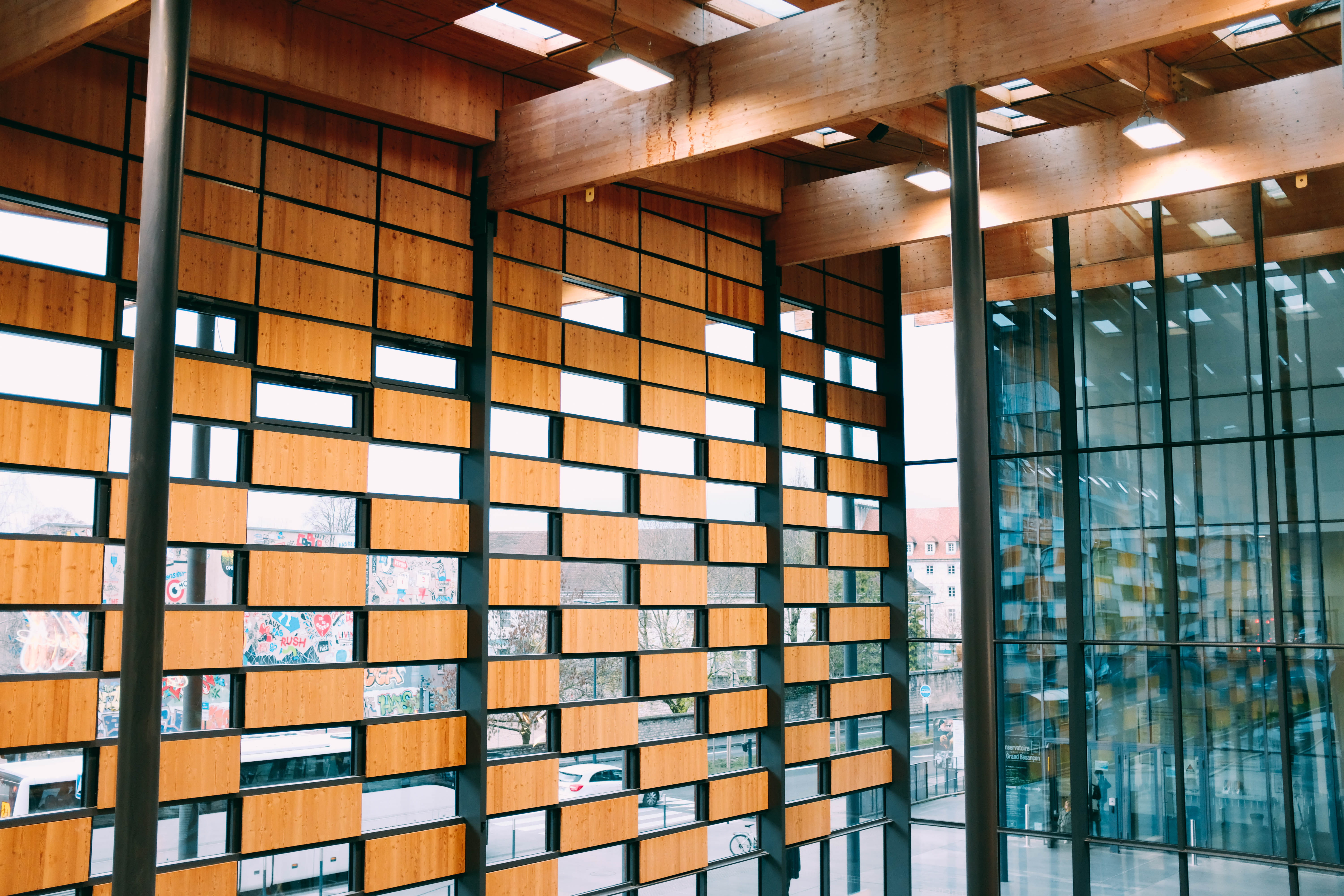 wood - material, city, room, lighting, door, 5K, walkway, interior design, no people, ceiling, reflection, pattern, path, hotel, office building, shop, HD Wallpaper