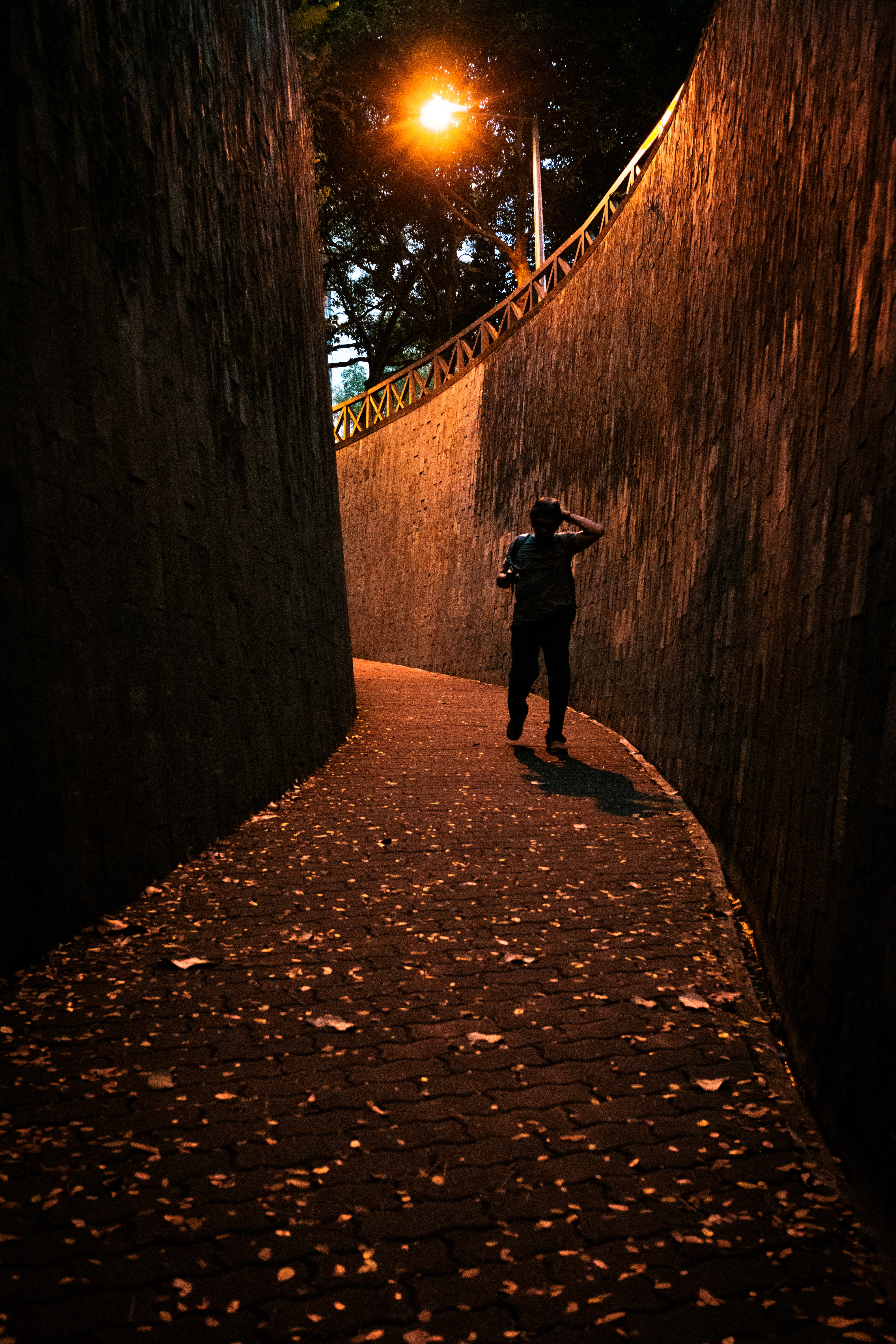 full length, illuminated, one person, built structure, walking, footpath, night, wall - building feature, maze, alley, leisure activity, man, rear view, Phone HD Wallpaper