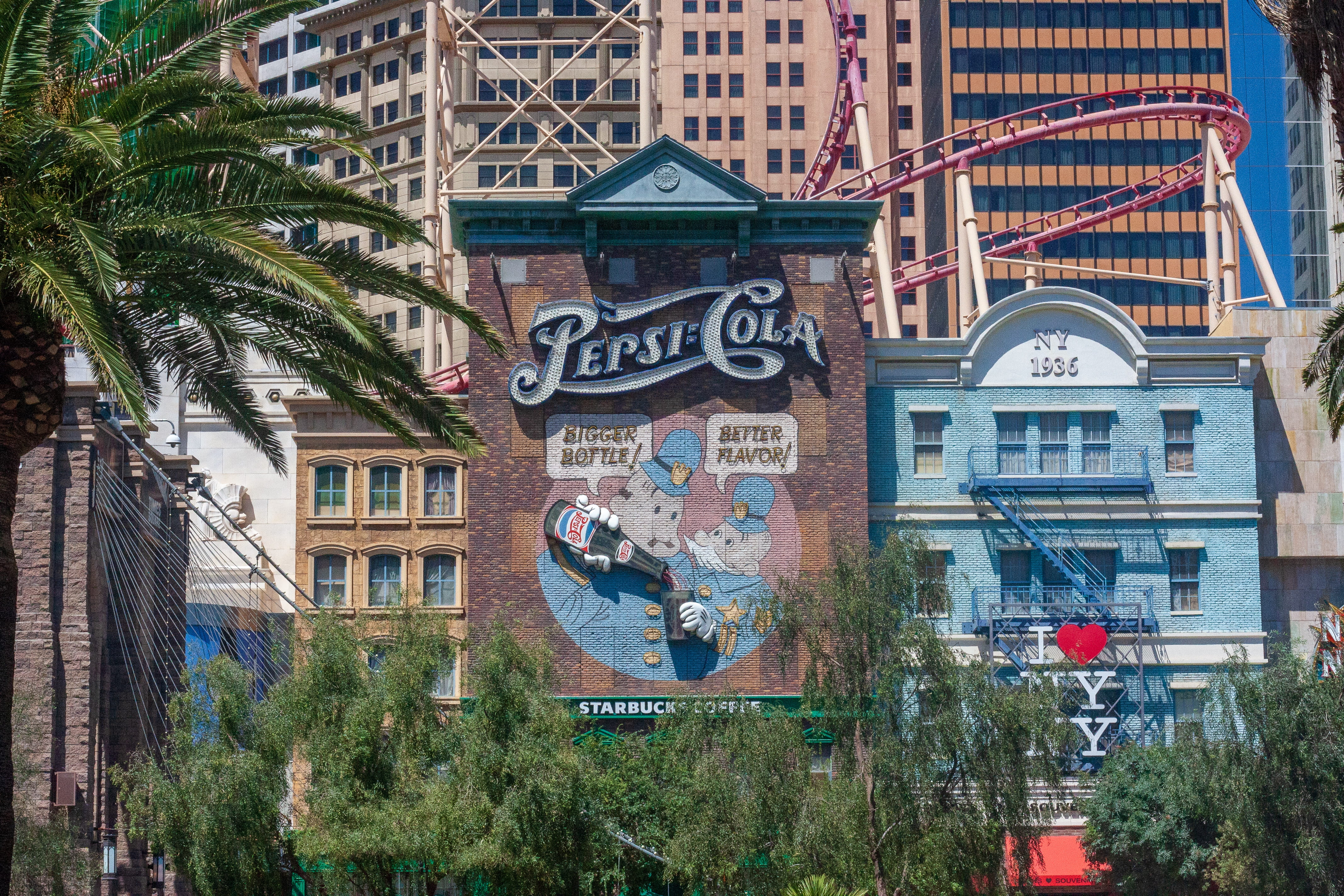 no people, building exterior, low angle view, text, coaster, pepsi, tree, tropical climate, nature, graffiti, funfair, window, art and craft, flora, united states, HD Wallpaper