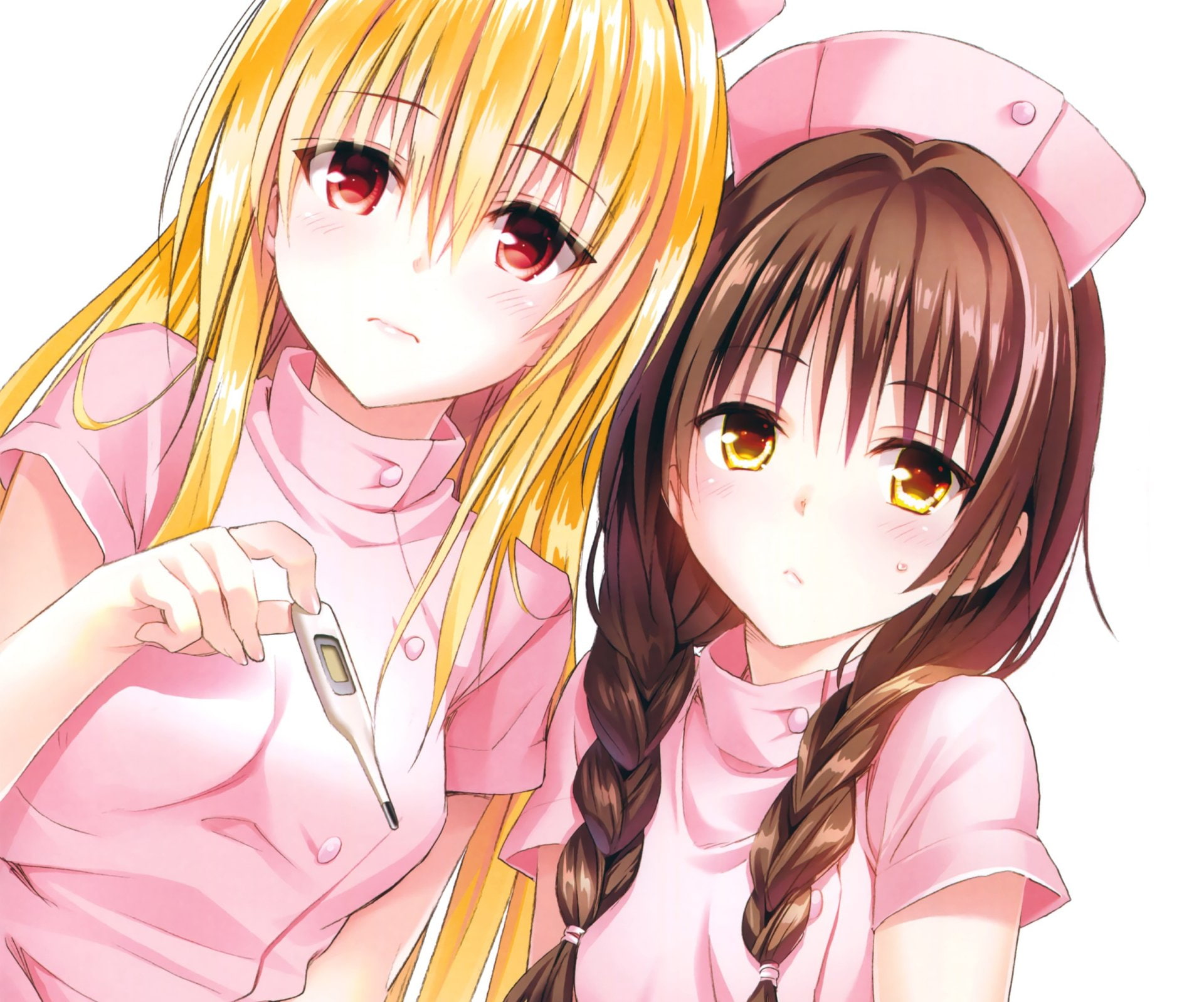 art and craft, people, females, To Love-Ru, women, two people, portrait, girls, Mikan Yuuki, childhood, lifestyles, 1080P, hairstyle, hair, white background, HD Wallpaper