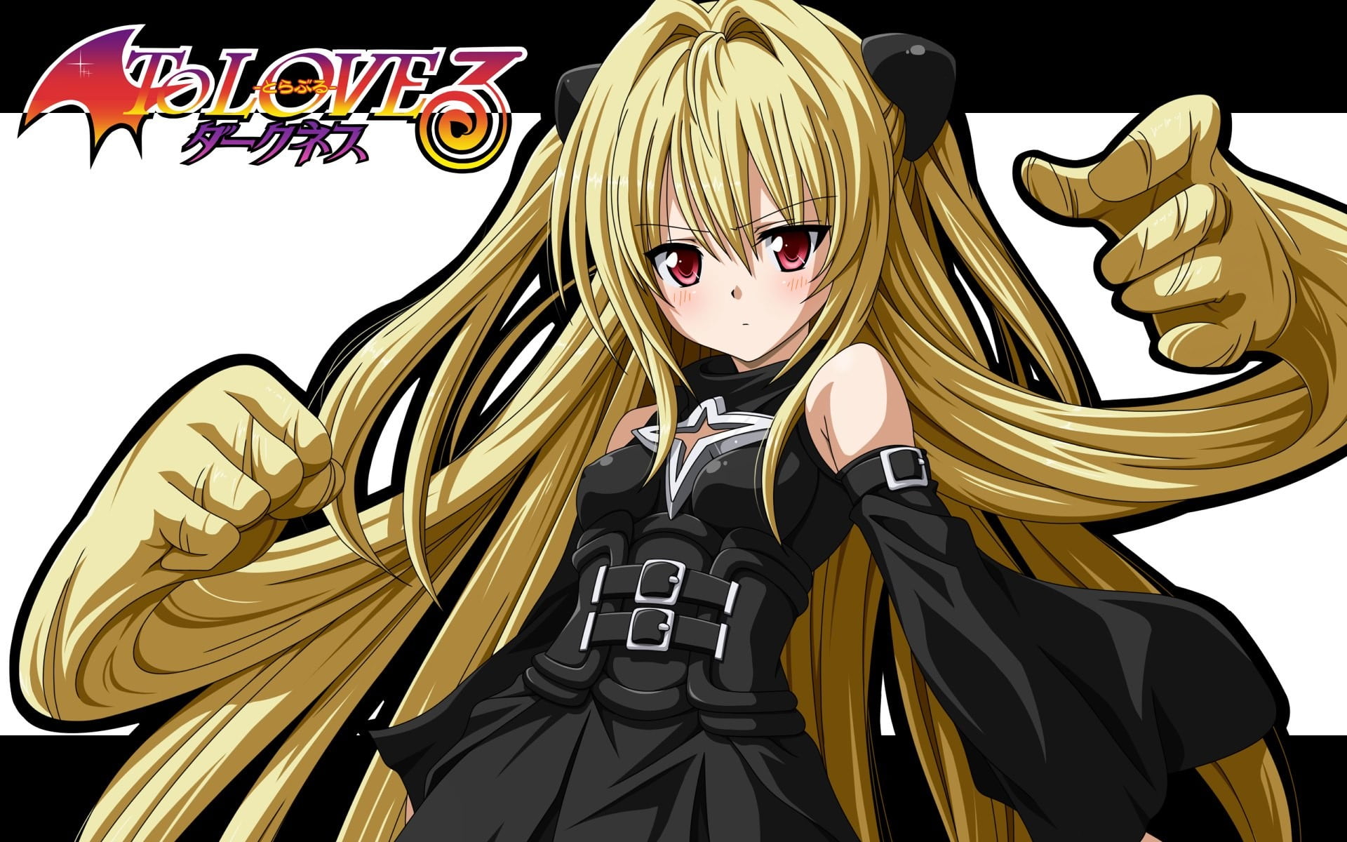 love, disguise, costume, looking at camera, art and craft, one person, animal representation, yellow, To Love-ru, 1080P, anime, red eyes, gold colored, HD Wallpaper