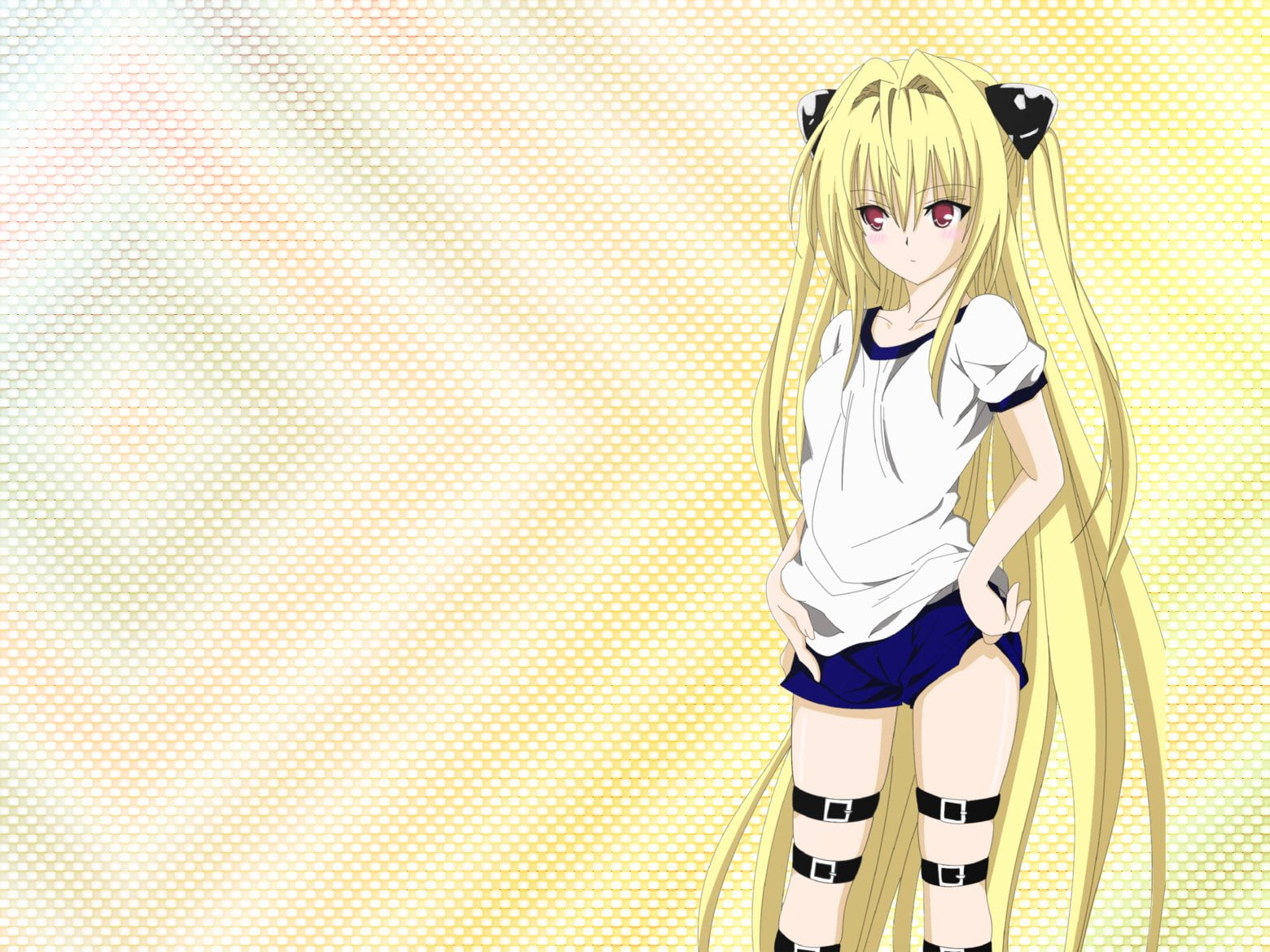 Girl, Anime, females, casual clothing, Golden Darkness, Red Eyes, one person, yellow, innocence, lifestyles, Long Hair, three quarter length, blond hair, HD Wallpaper