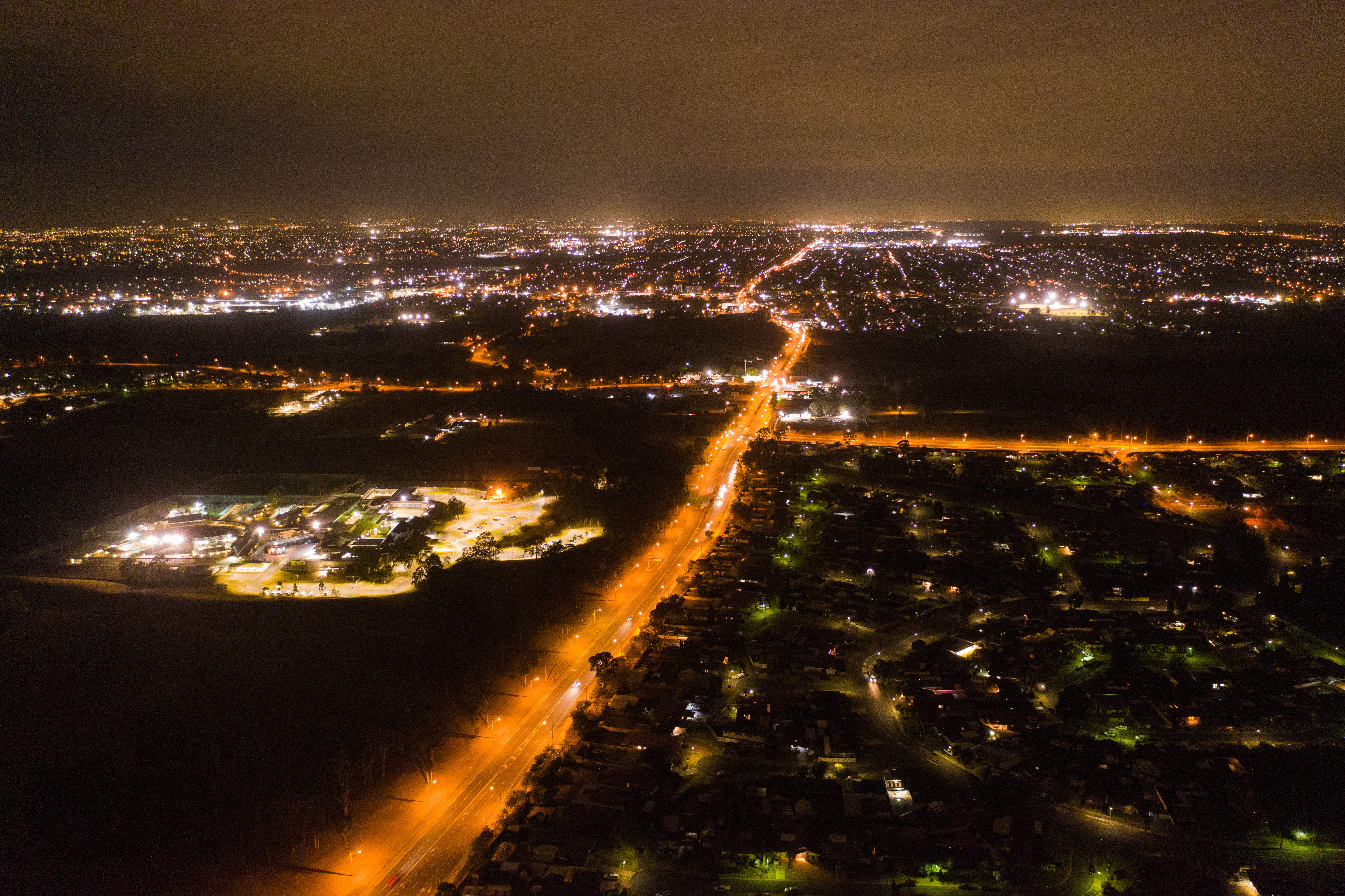 tree, picture, traffic, light - natural phenomenon, night, place, dark, building, drone, australia, architecture, built structure, lightroom, city life, HD Wallpaper