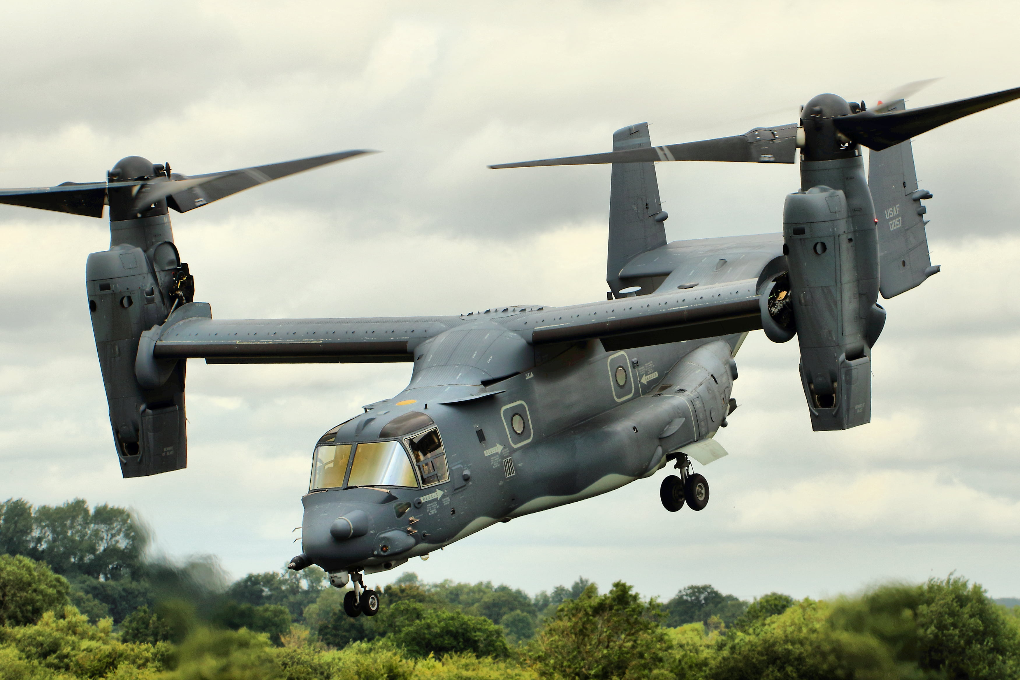 transportation, Osprey, air force, outdoors, plane, mid-air, cloud - sky, tree, no people, on the move, CV-22, mode of transportation, transport, military, HD Wallpaper