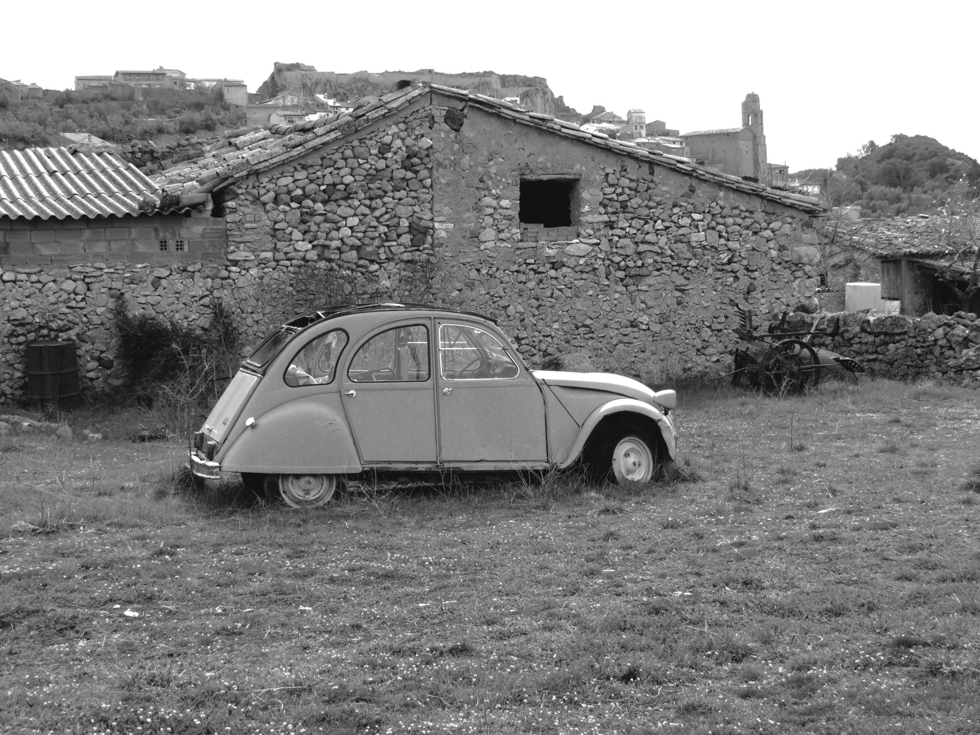 Antique, Car, Citroën 2 CV, Citroën, Black and White, 1080P, HD Wallpaper