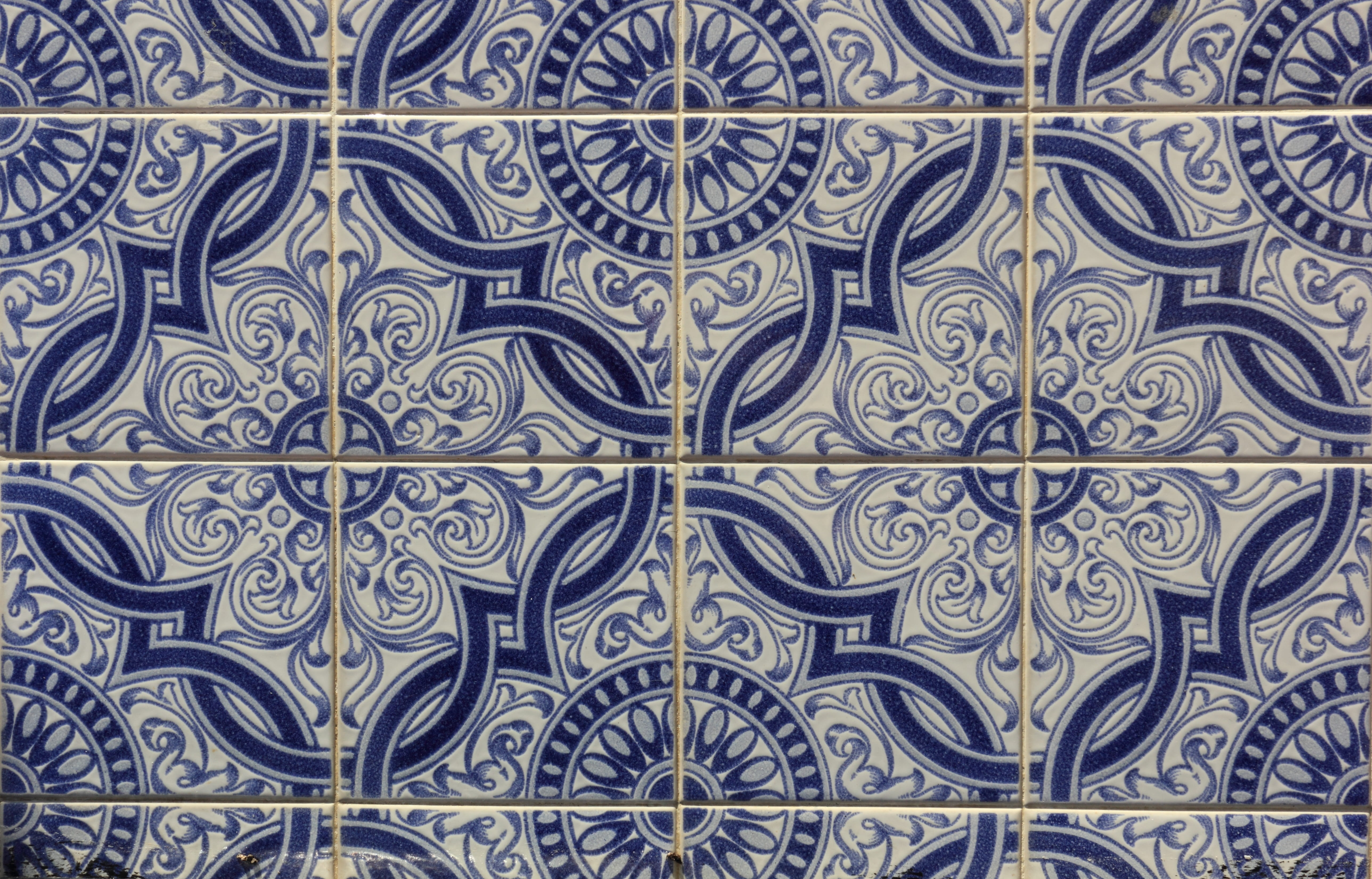 ornate, full frame, design, decoration, wall - building feature, porto, no people, tile, portugal, architecture, blue, pattern, repetition, indoors, backgrounds, HD Wallpaper