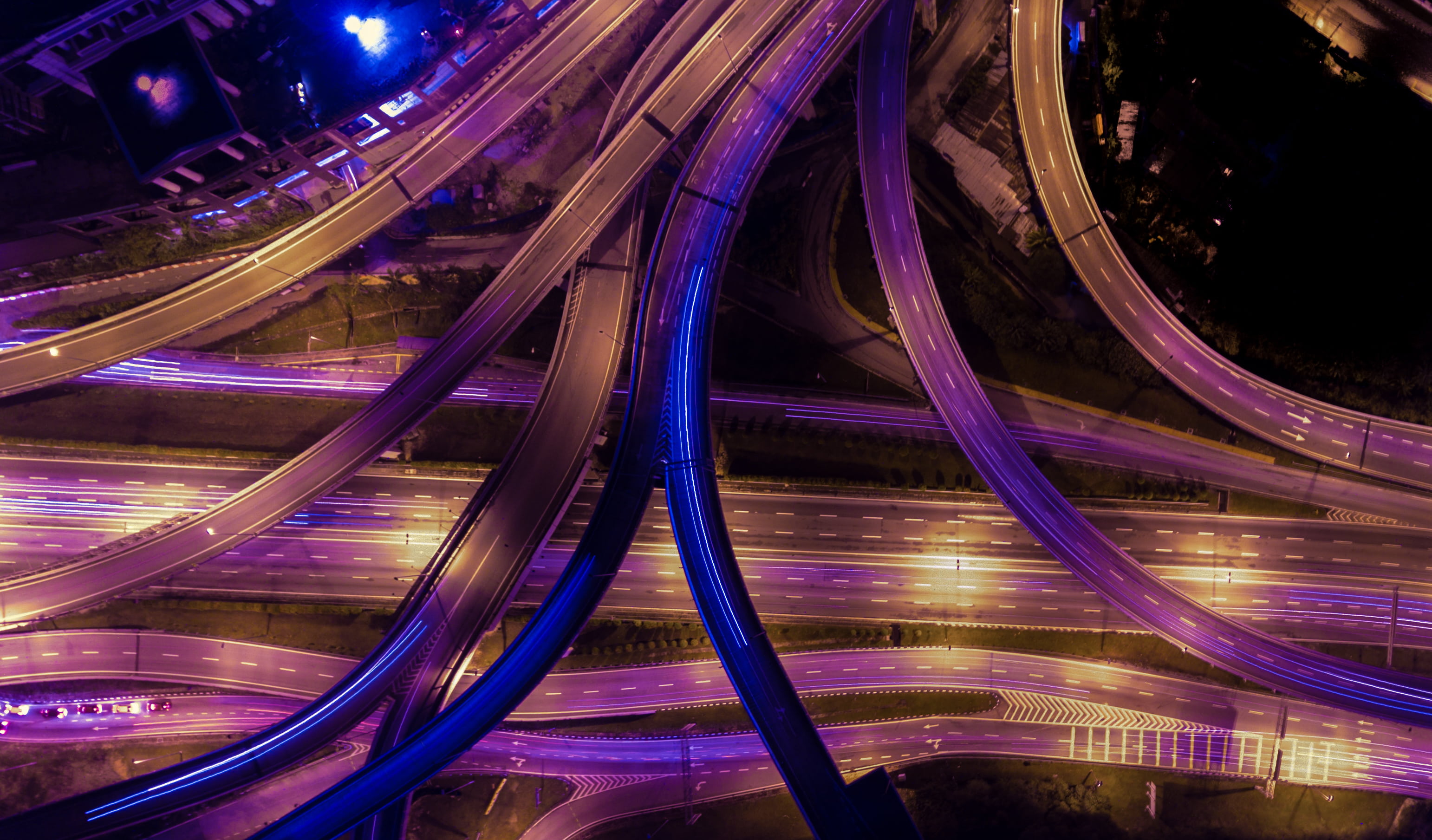 built structure, street, time, highway, long exposure, building, building exterior, multiple Lane Highway, transportation, connection, illuminated, light, HD Wallpaper