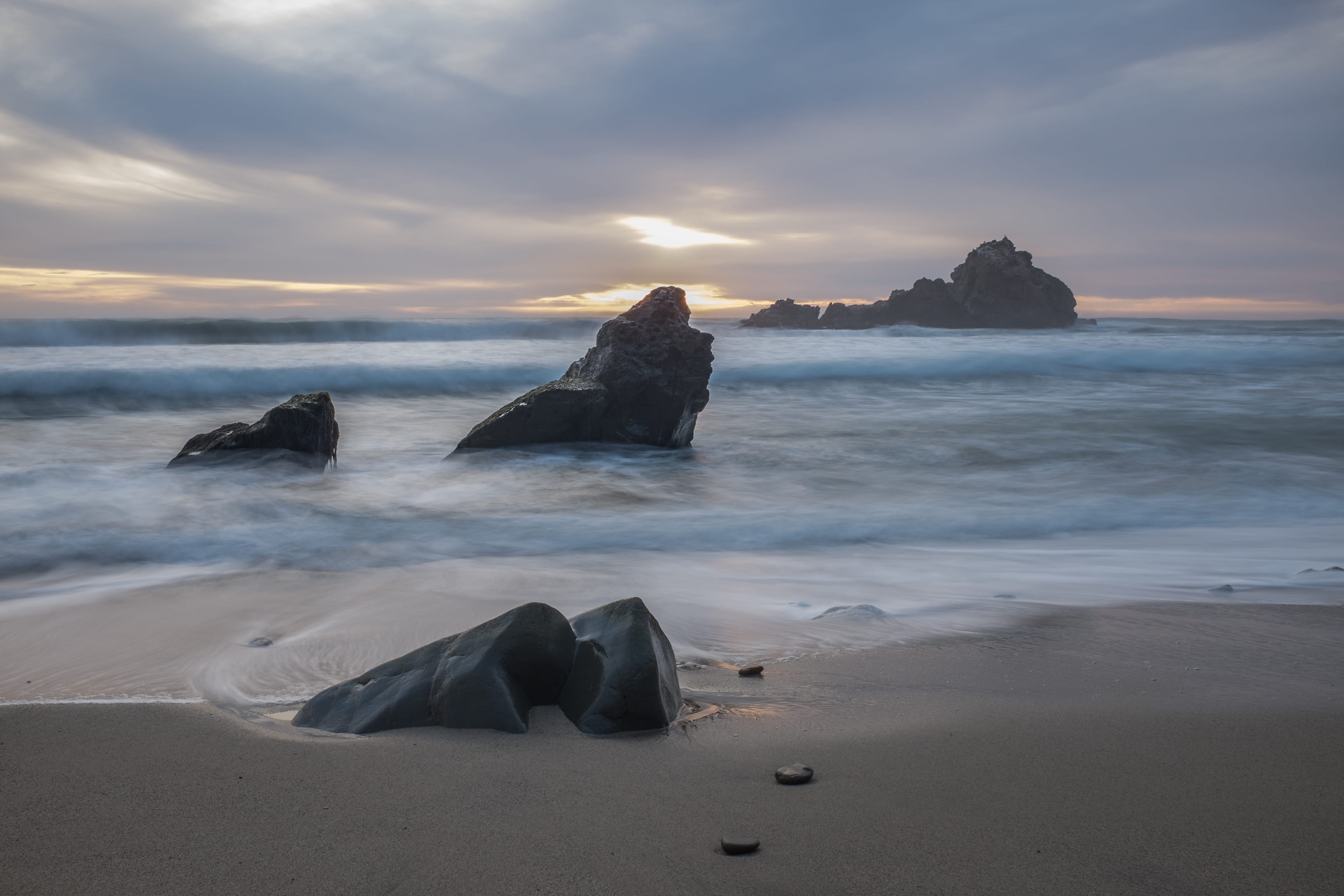 cloud - sky, slow shutter, rock, wave, tranquility, scenics - nature, no people, united states, motion, water, nature, beauty in nature, sea, sunset, 2K, HD Wallpaper