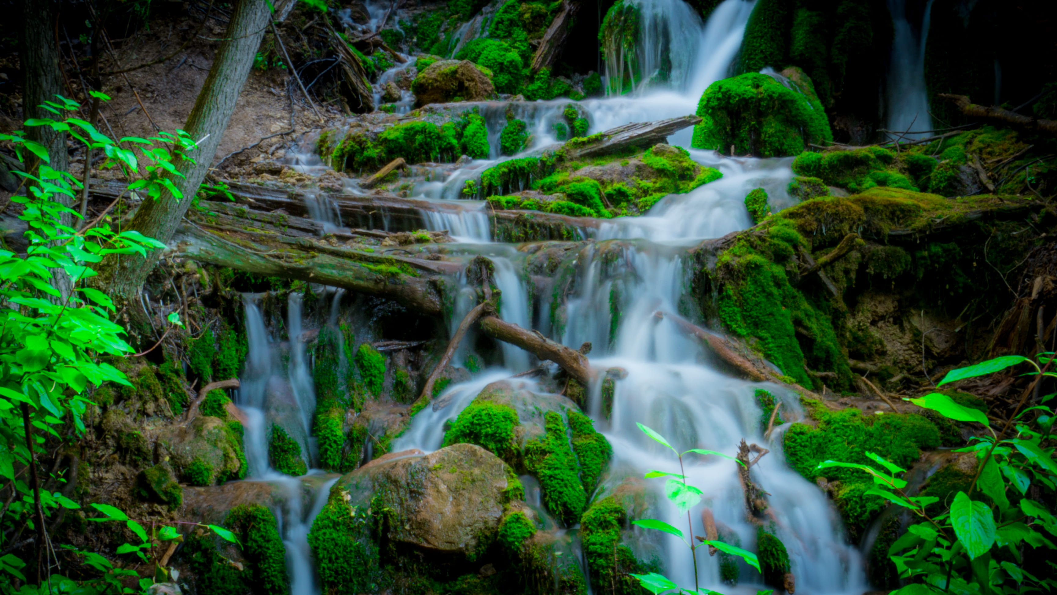 shade, scenics - nature, moss, mountain, flowing, hanging lake, multiple streams, slow shutter, growth, nature, stream, motion, trees, beauty in nature, HD Wallpaper