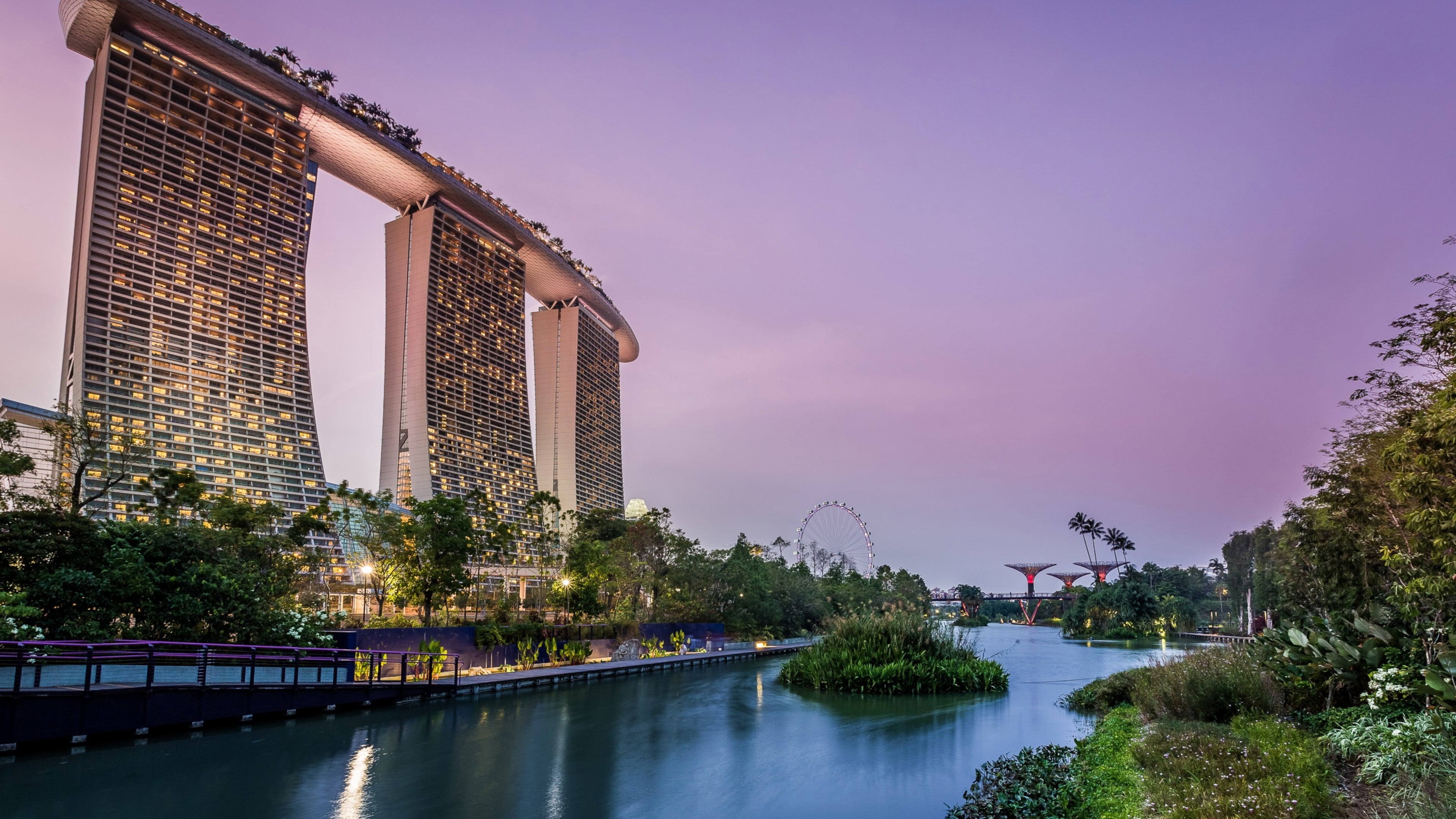 nature, landmark, skyscraper, tranquility, singapore, plant, skyline, gardens by the bay, asia, built structure, sky, travel destinations, river, outdoors, HD Wallpaper