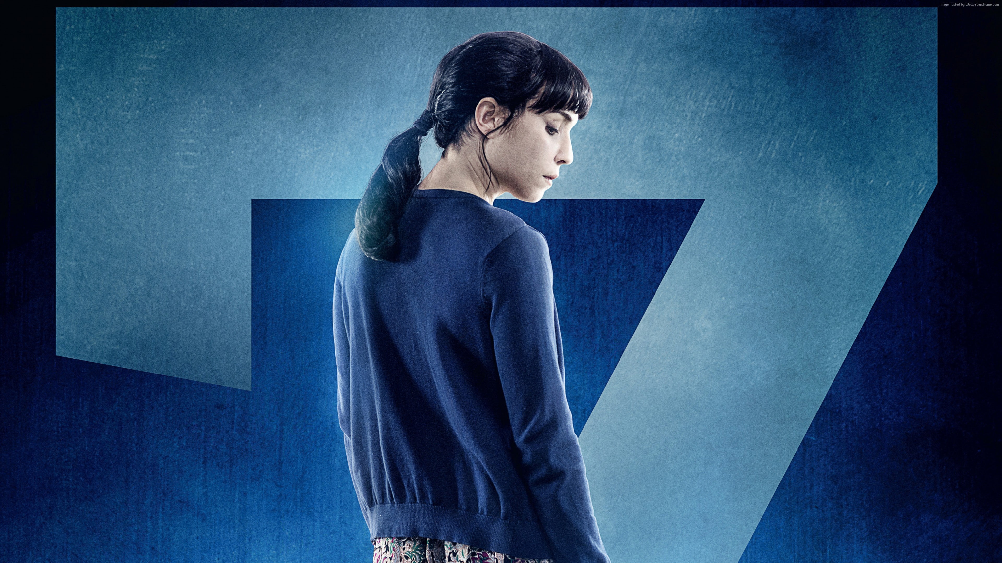 contemplation, sky, Noomi Rapace, young adult, concrete, hairstyle, standing, one person, side view, 4K, architecture, looking away, real people, blue background, HD Wallpaper