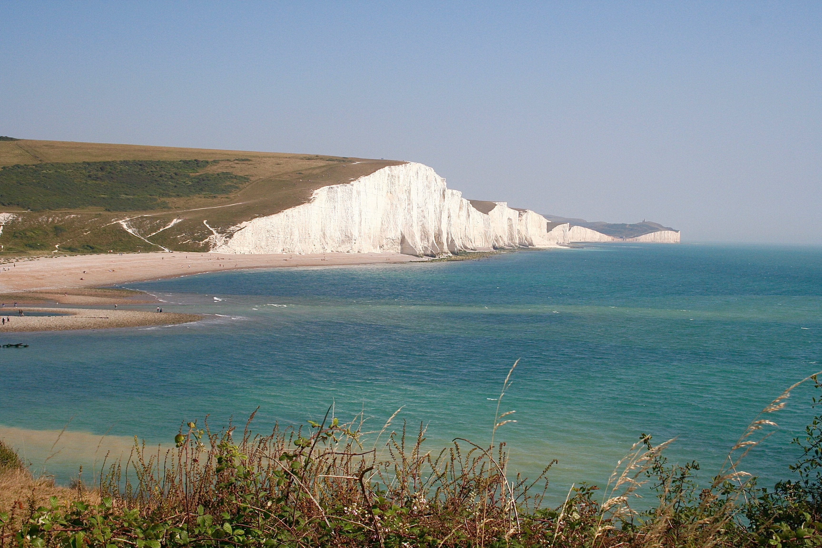 Seven Sisters, outdoors, beauty in nature, tranquil scene, scenic, bay, environment, clear sky, water, travel, sea, beach, seashore, downs, rural, sky, HD Wallpaper