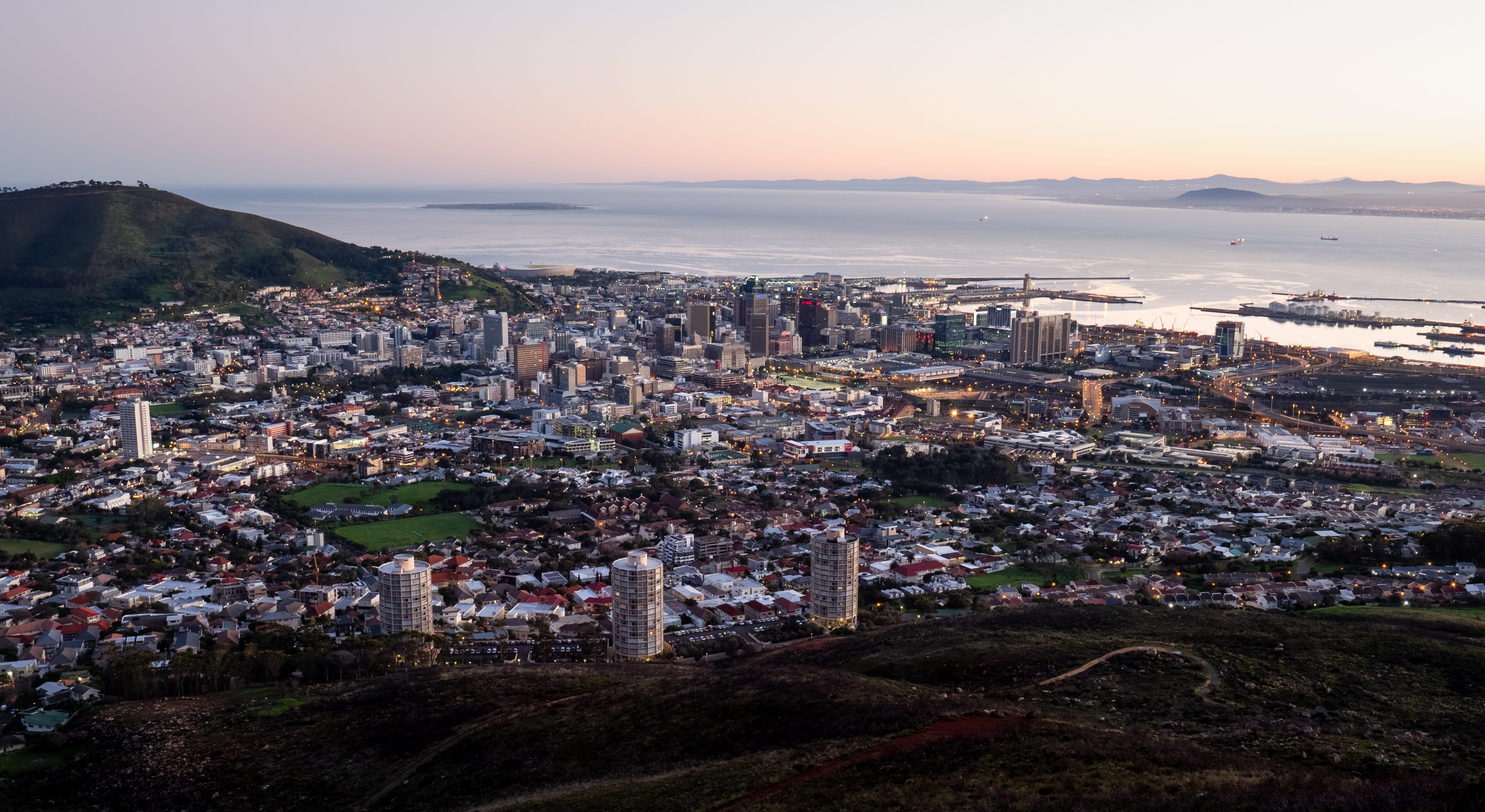 africa, mother city, outdoors, city, environment, house, town, cityscape, dawn, landscape, blue, urban, building, south africa, residential district, sunset, HD Wallpaper
