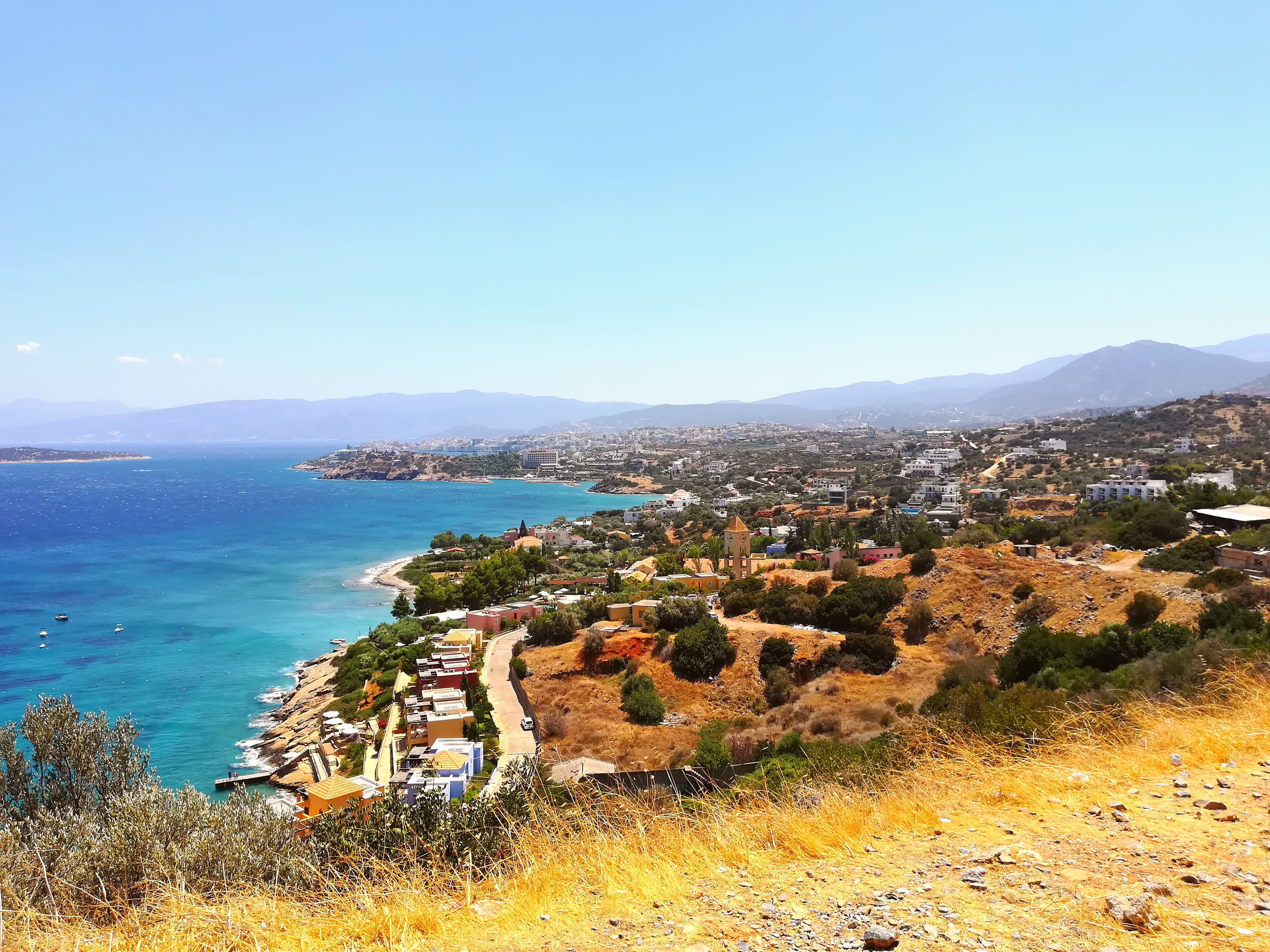 greece, tranquil scene, outdoors, scenics - nature, copy space, building exterior, mountain, sky, summer, land, blue, no people, nature, tree, beauty in nature, HD Wallpaper
