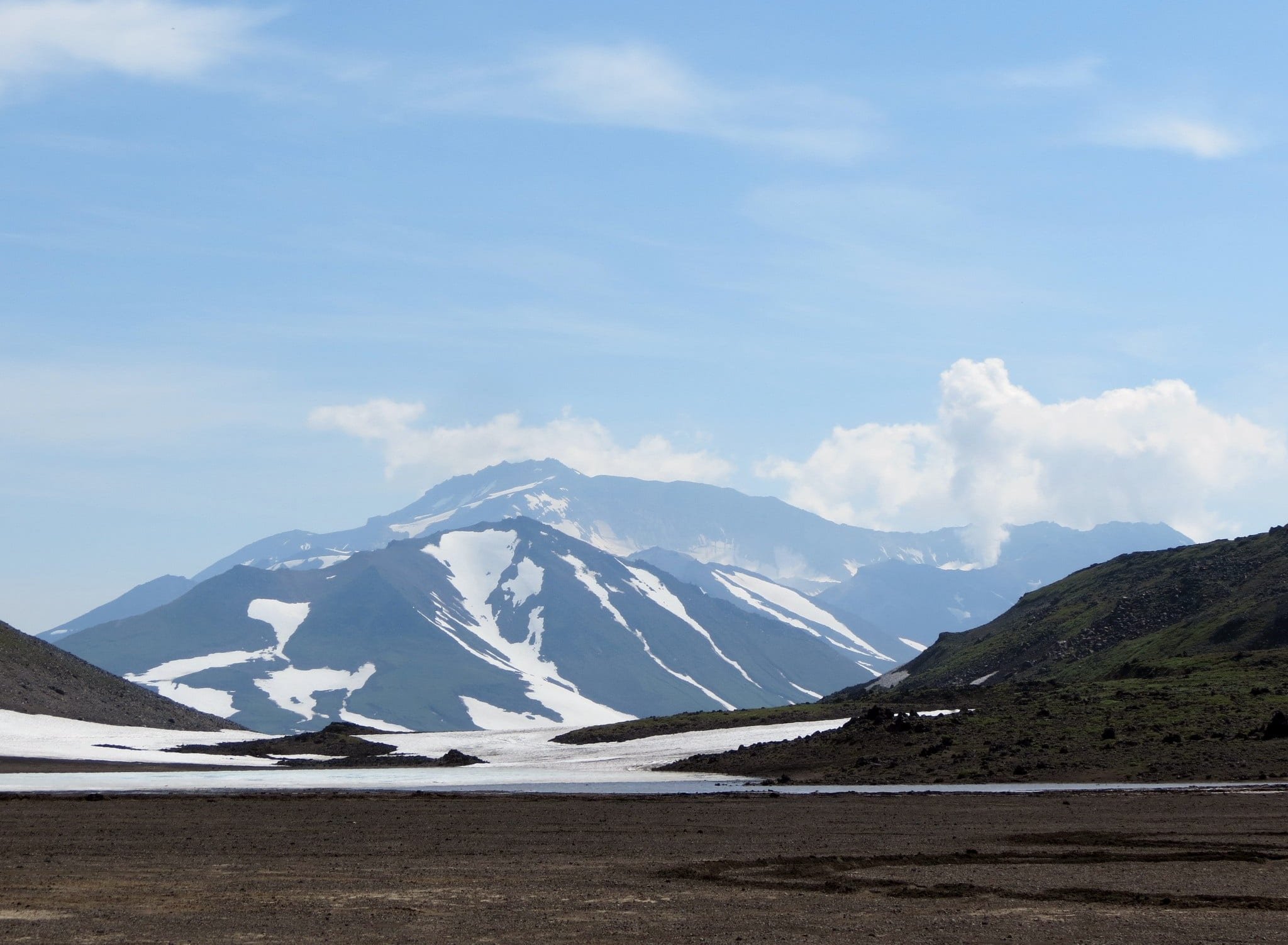 scenics - nature, 1080P, beauty in nature, melting snowfields, environment, mountain peak, mountain, nature, non-urban scene, the snow, kamchatka, cloud - sky, HD Wallpaper
