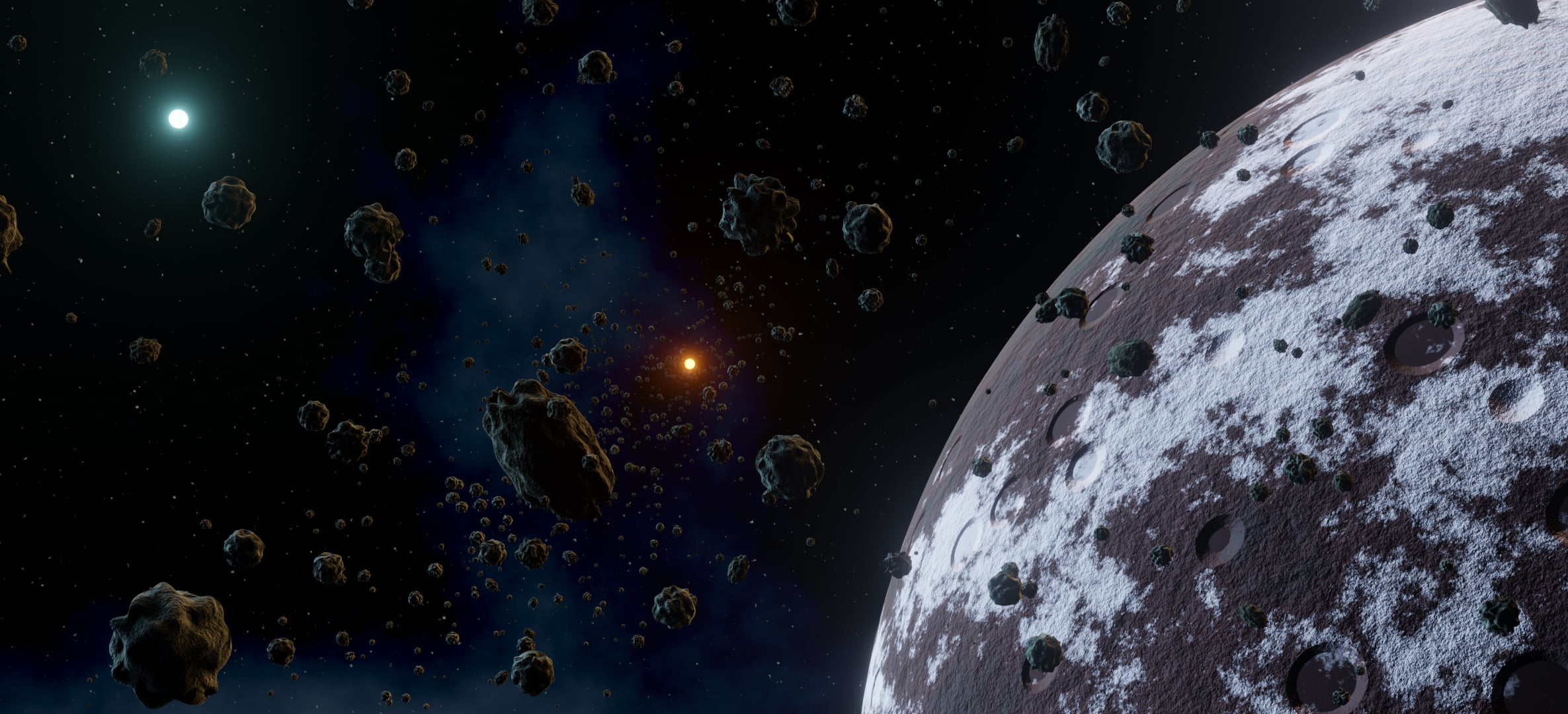 planet, stars, 1080P, Binary Starsystem, asteroid, space clouds, suns, Dwarf Planet, HD Wallpaper