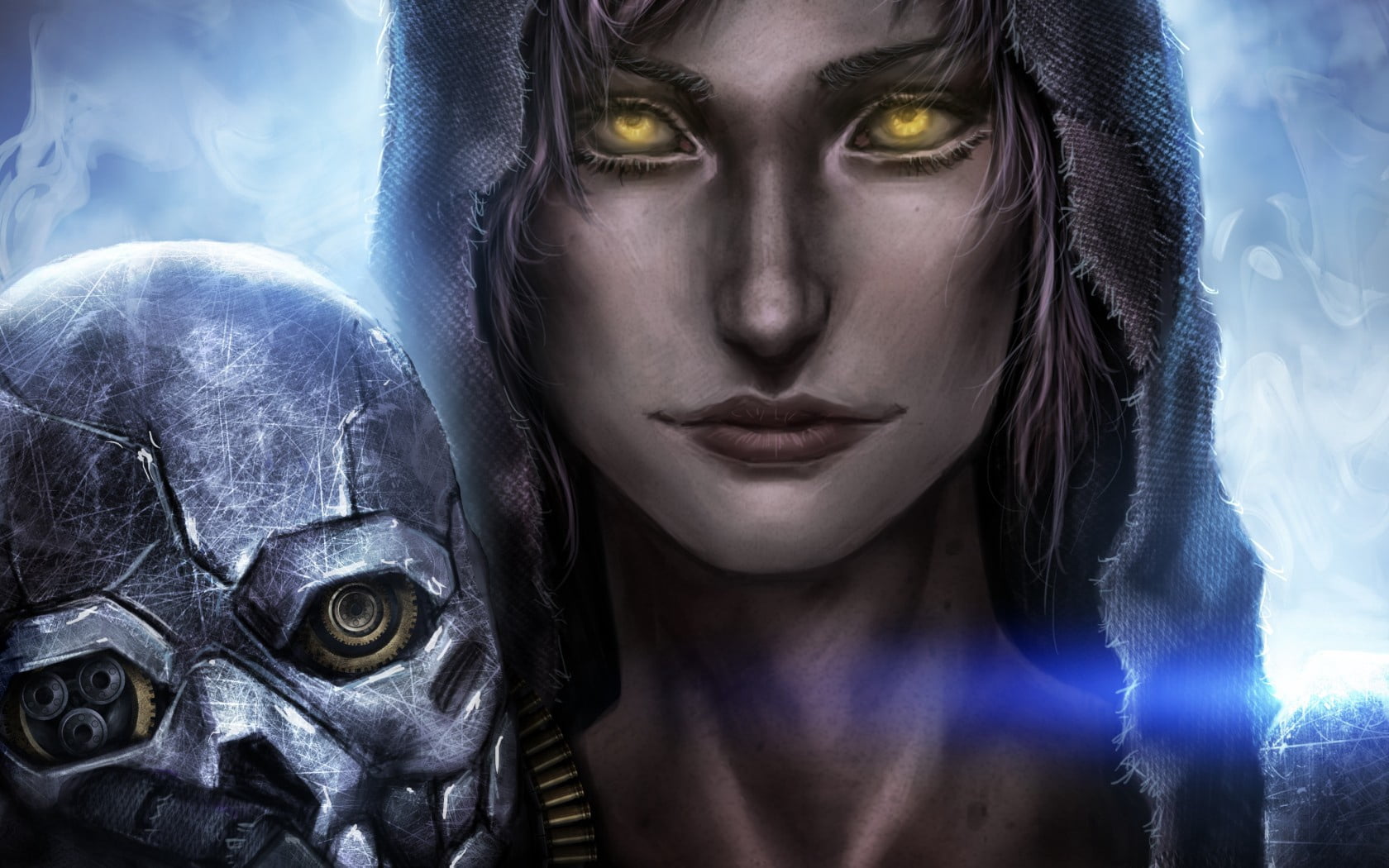science, people, dark, beautiful woman, eyes, looking at camera, beside, indoors, dishonored, woman, human Face, futuristic, fantasy, art, adult, beautiful, HD Wallpaper