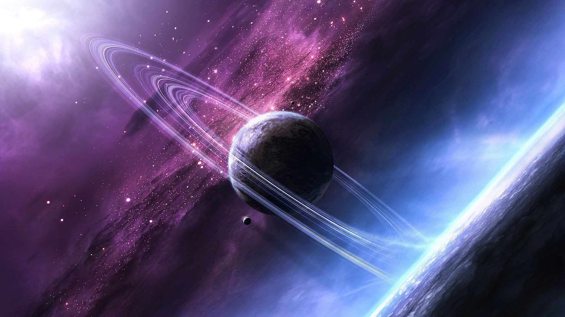 galaxy, space art, nebula, 1080P, space, stars, planetary rings, HD Wallpaper
