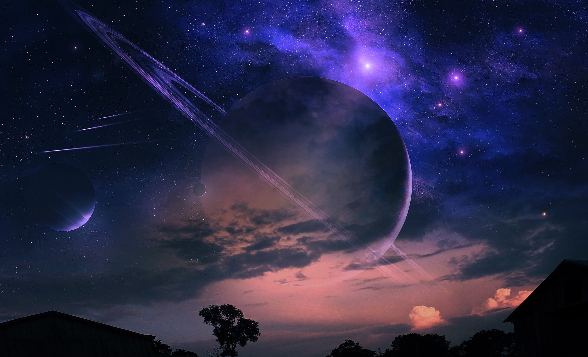 star - Space, meteors, outdoors, science, backgrounds, illuminated, sky, clouds, night, futuristic, purple, ring, light - Natural Phenomenon, HD Wallpaper