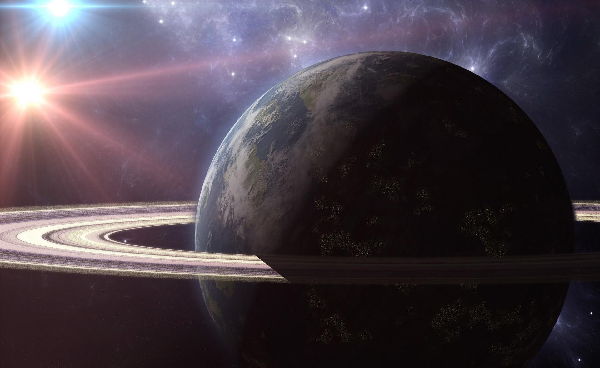 1080P, light, rays, planet, ring, nebula, HD Wallpaper