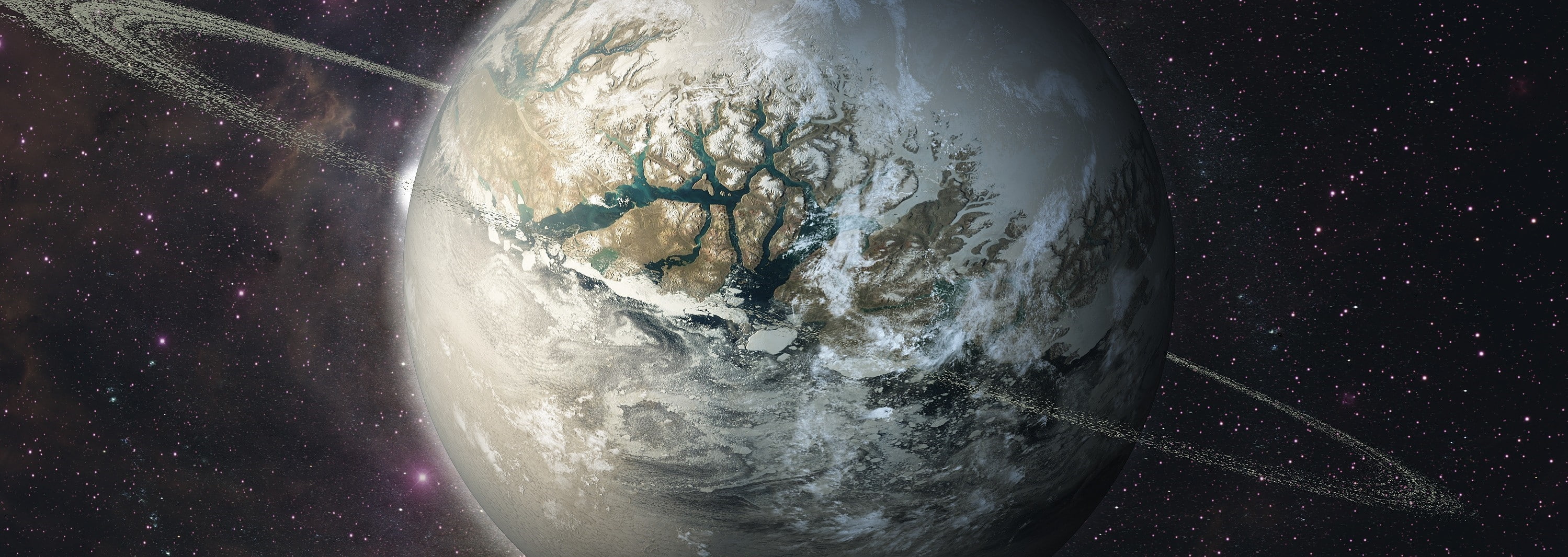 no people, Space, globe - man made object, science, 2K, galaxy, planet - space, nature, ring, water, sky, cloud - sky, nebula, star - space, space exploration, HD Wallpaper