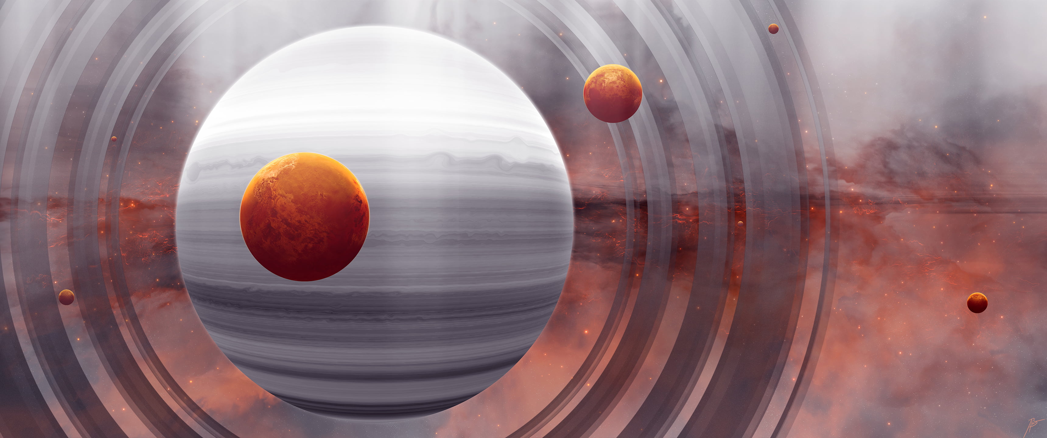 nebula, JoeyJazz, space art, 2K, planetary rings, Gas giant, HD Wallpaper