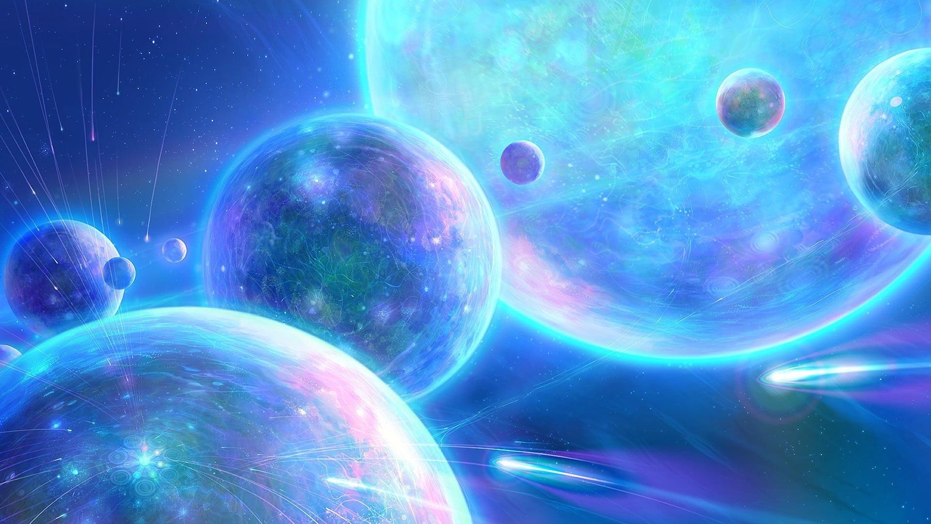 1080P, blue, shiny, futuristic, surreal, abstract, fractal, backgrounds, star Shape, creativity, bright, satellites, multi Colored, nature, fantasy, imagination, HD Wallpaper