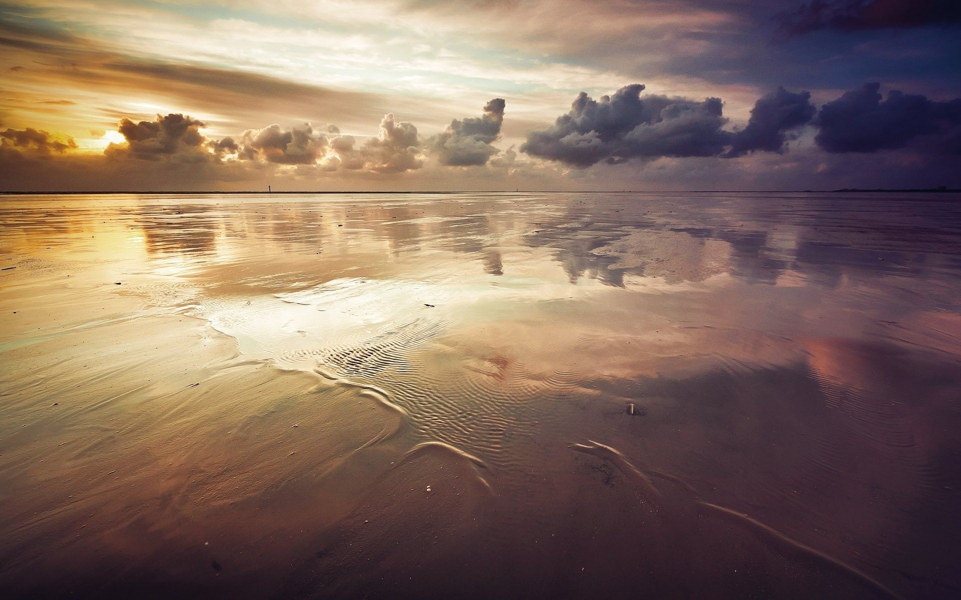 nature, horizon over water, beauty in nature, Coast, water, Outflow, reflection, cloud - sky, Sand, Sea, tranquil scene, idyllic, sunset, Surface, no people, HD Wallpaper