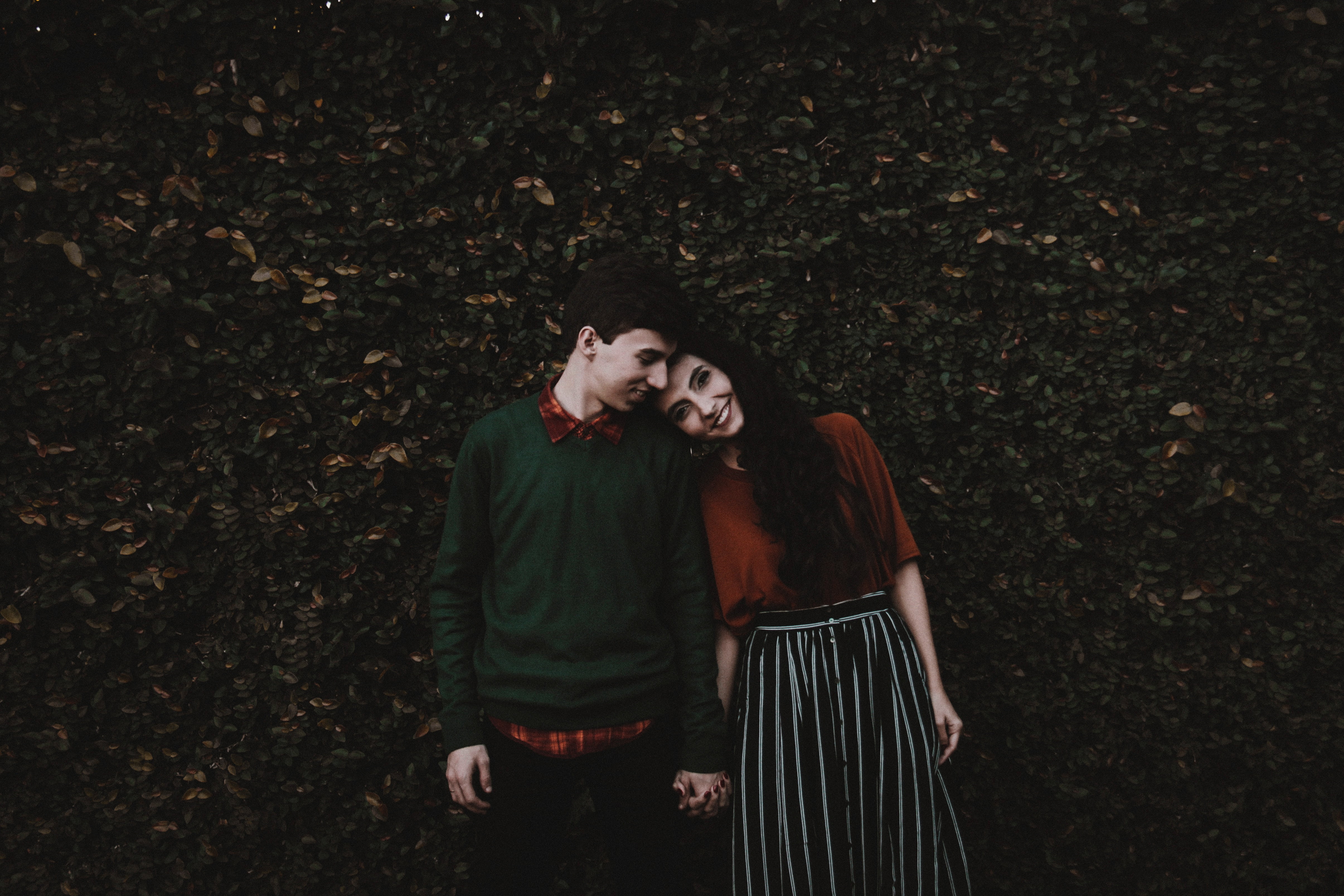 model, adult, emotion, happiness, couple, 4K, man, standing, halloween, young men, girl, leaf, one woman only, leaves, guy, plants, casual clothing, real people, HD Wallpaper