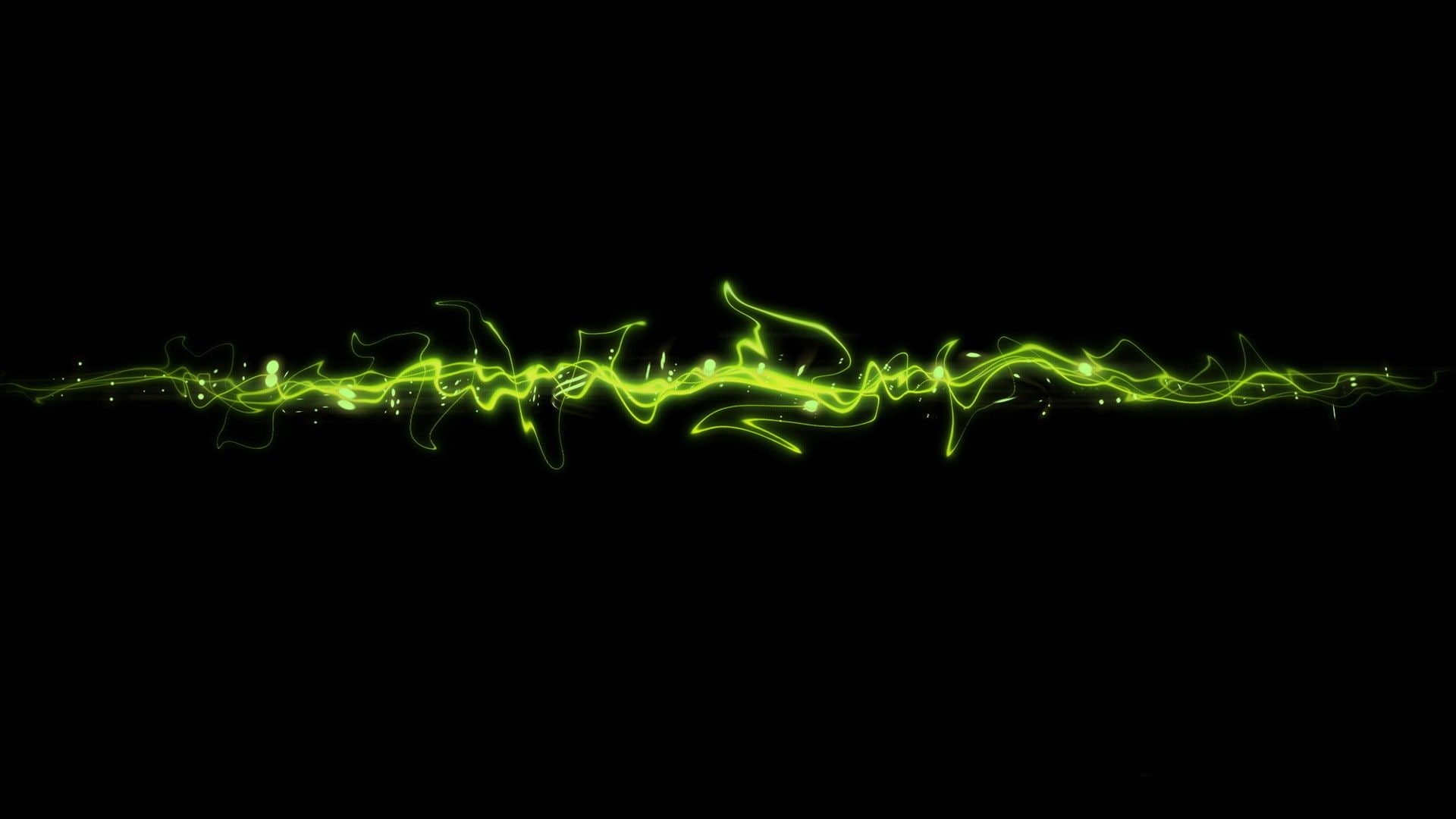 copy space, neon colored, changing form, black background, green color, wave pattern, pattern, glowing, neon, illuminated, 1080P, studio shot, design, HD Wallpaper